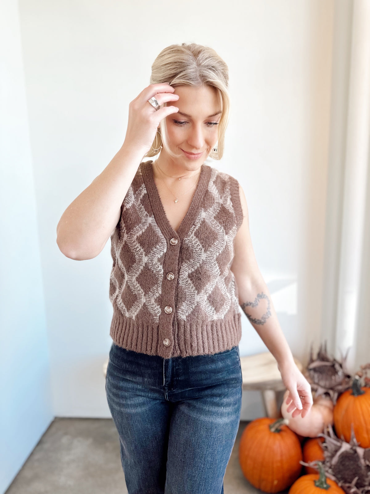 Katie Argyle Sweater Vest Brown