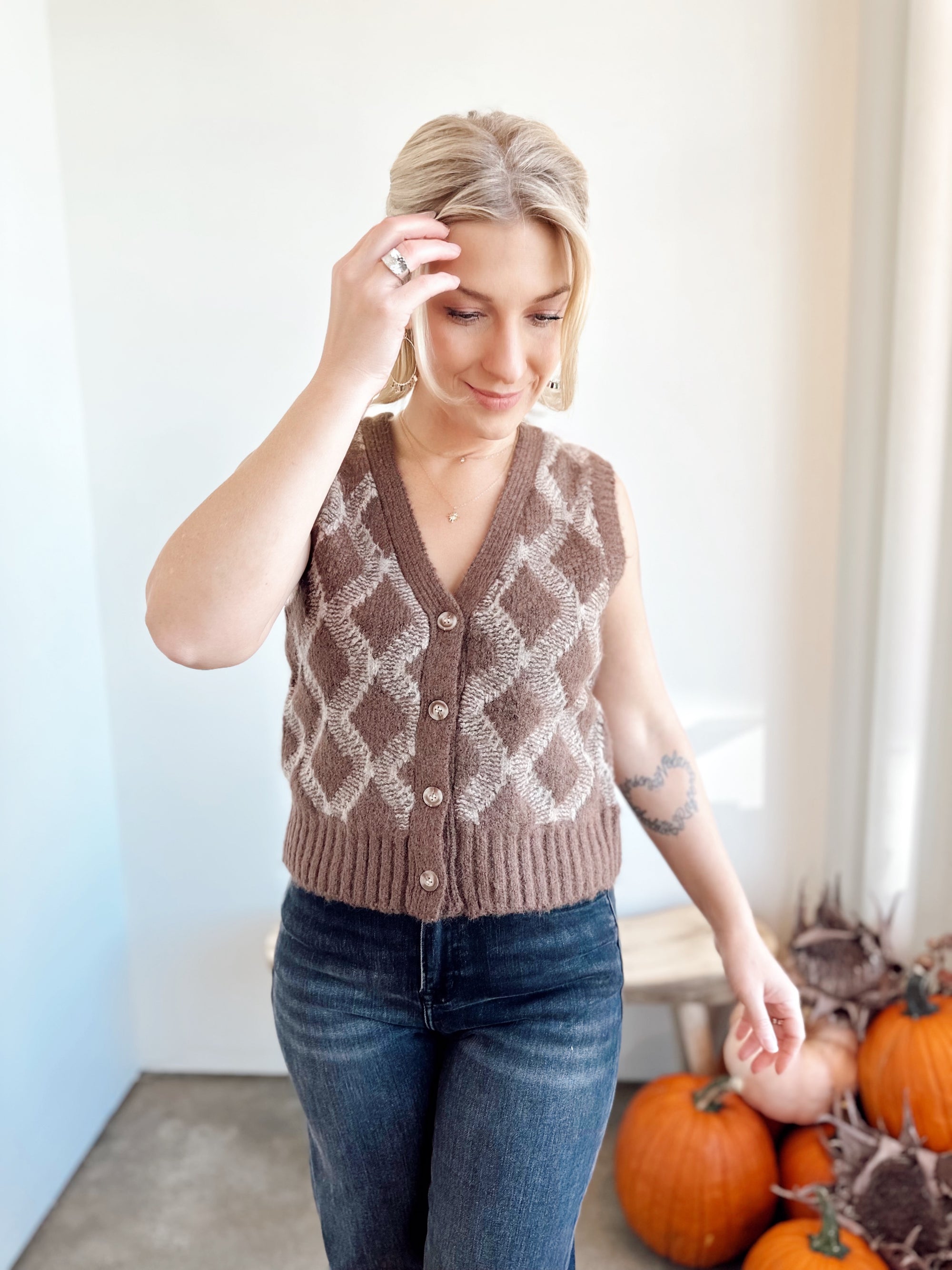 Katie Argyle Sweater Vest Brown