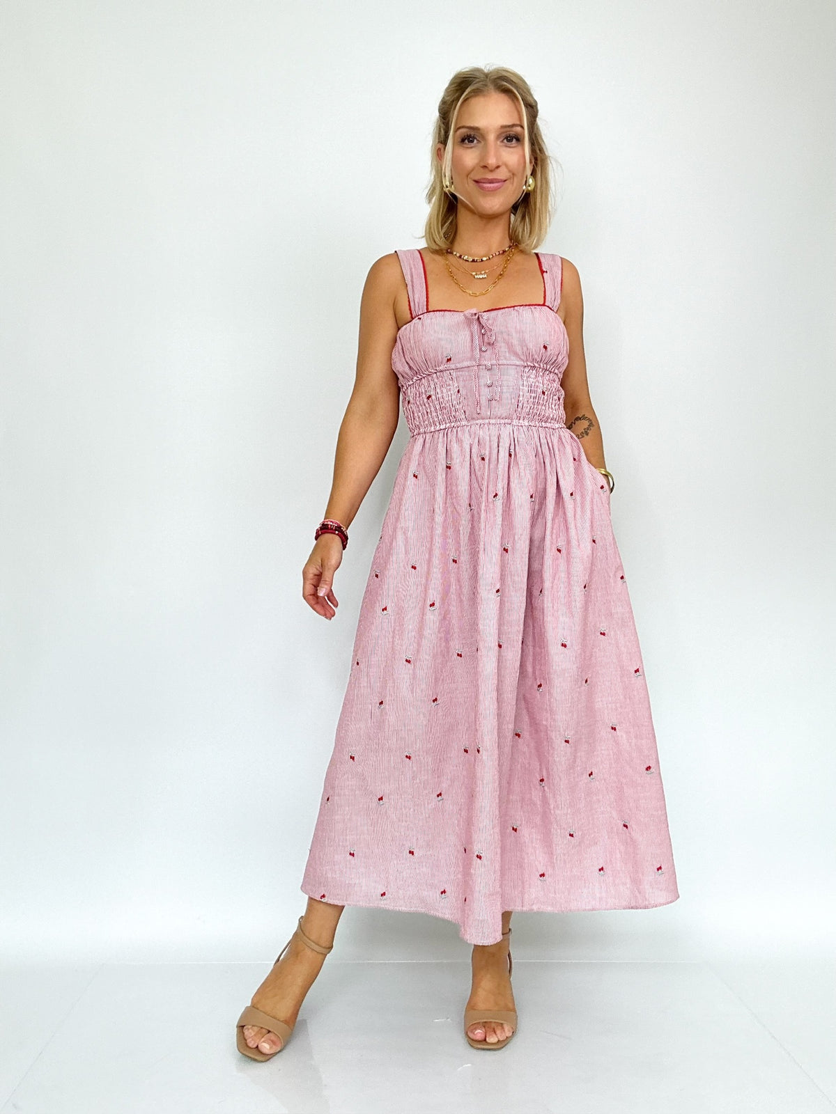 Colleen Stripe &amp; Flower Midi Dress