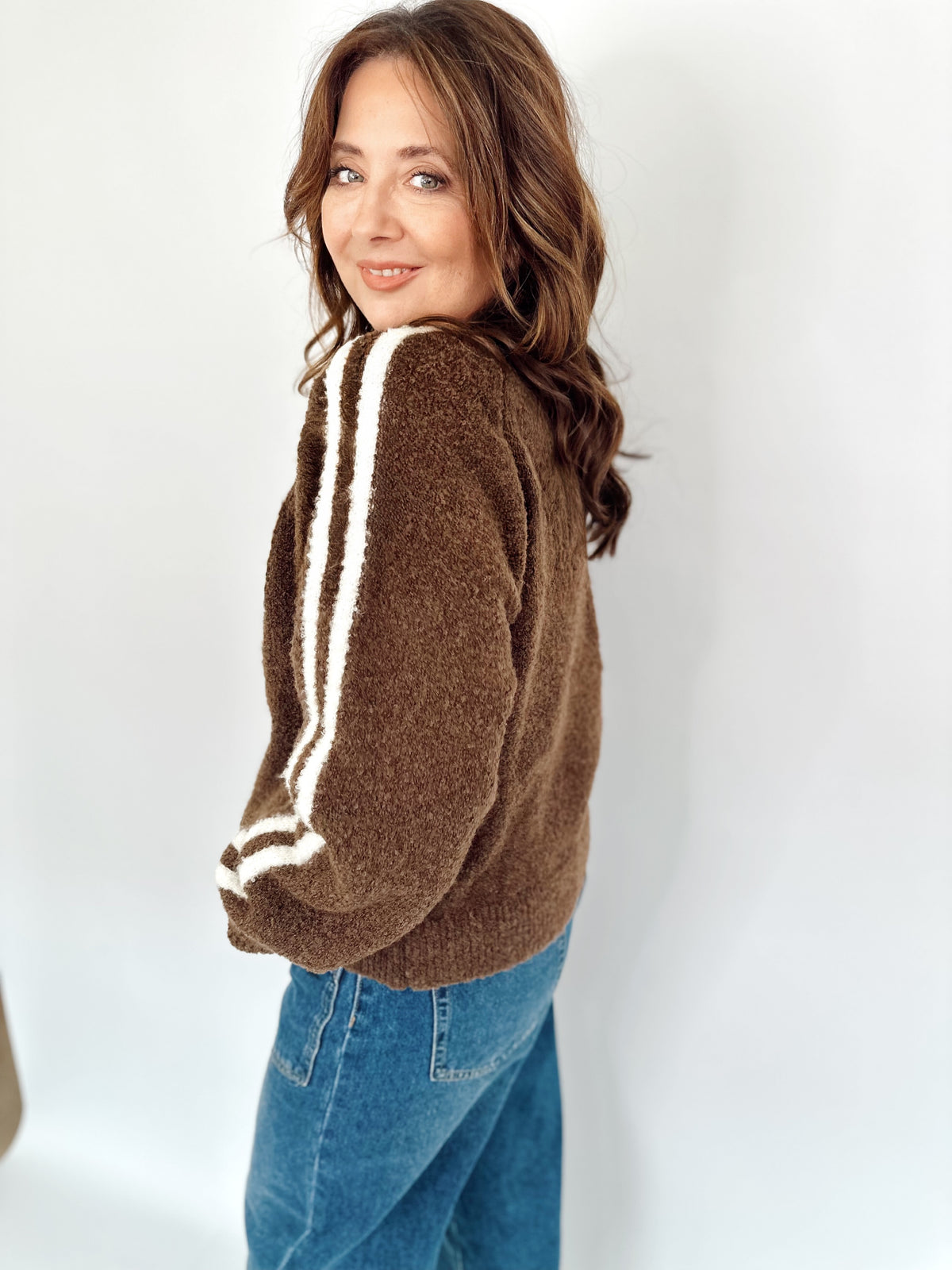 Reba Knit Sweater Zip-up Jacket Brown