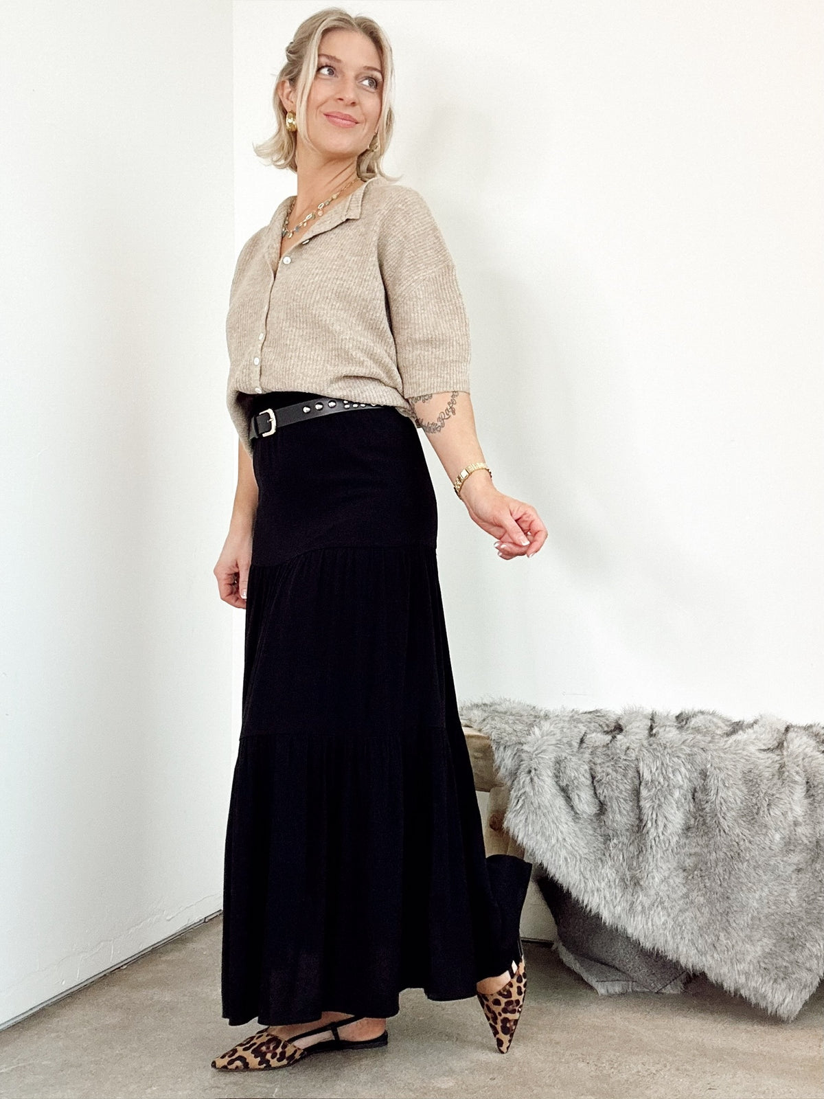 Lucy Tiered Maxi Skirt Black
