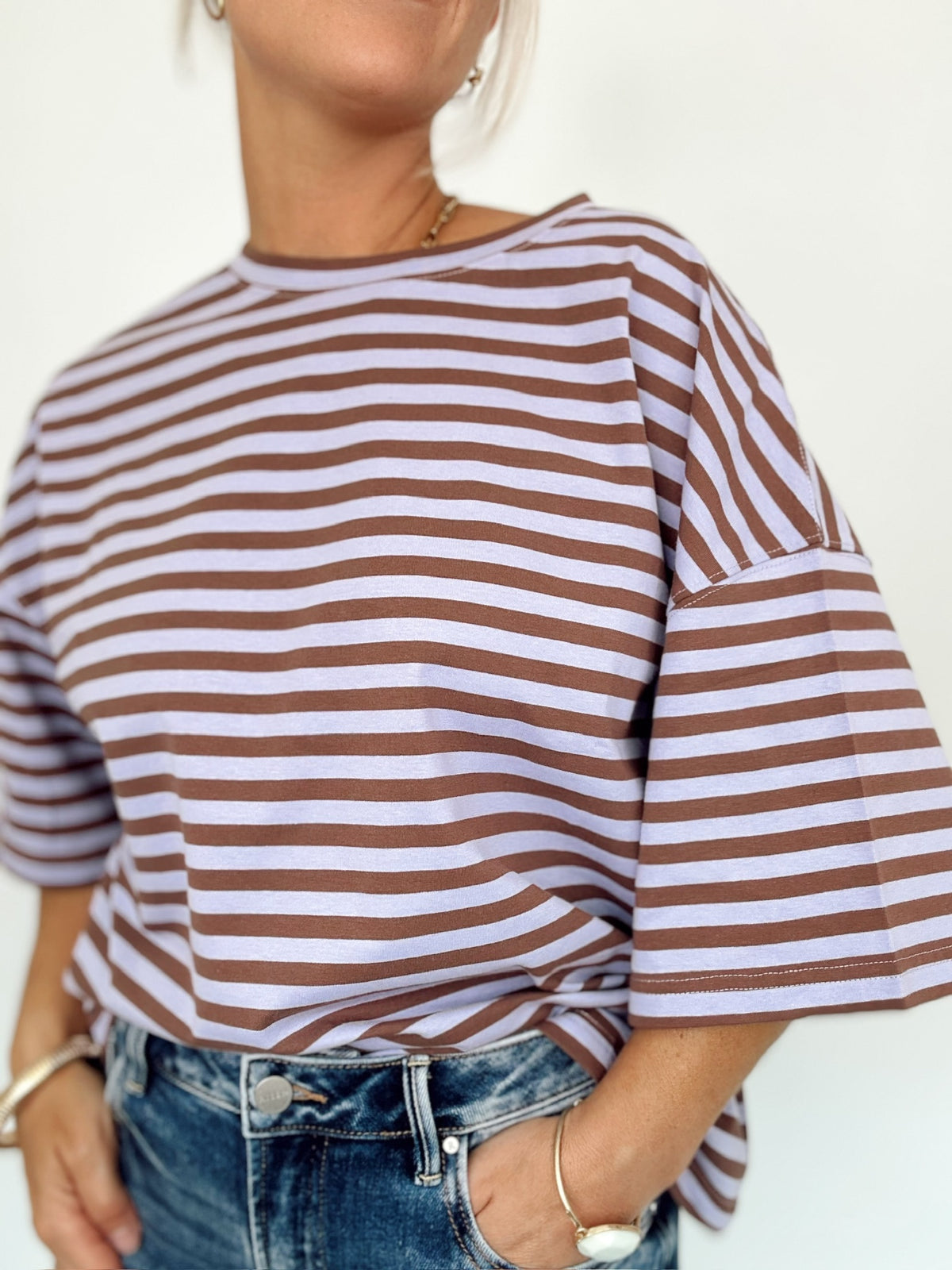 Vivian Stripe Oversized Boyfriend Tee Violet