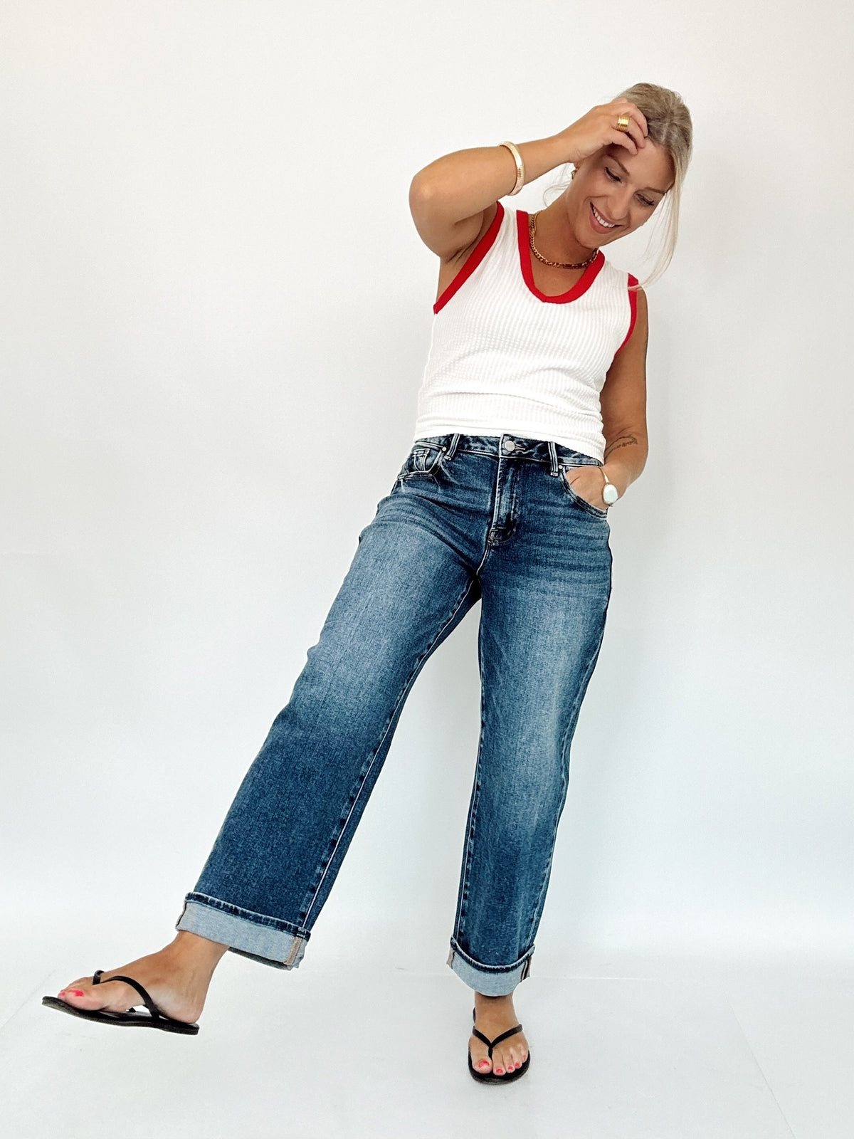 Brynn Mid Rise Ankle Boyfriend Cuffed Jeans