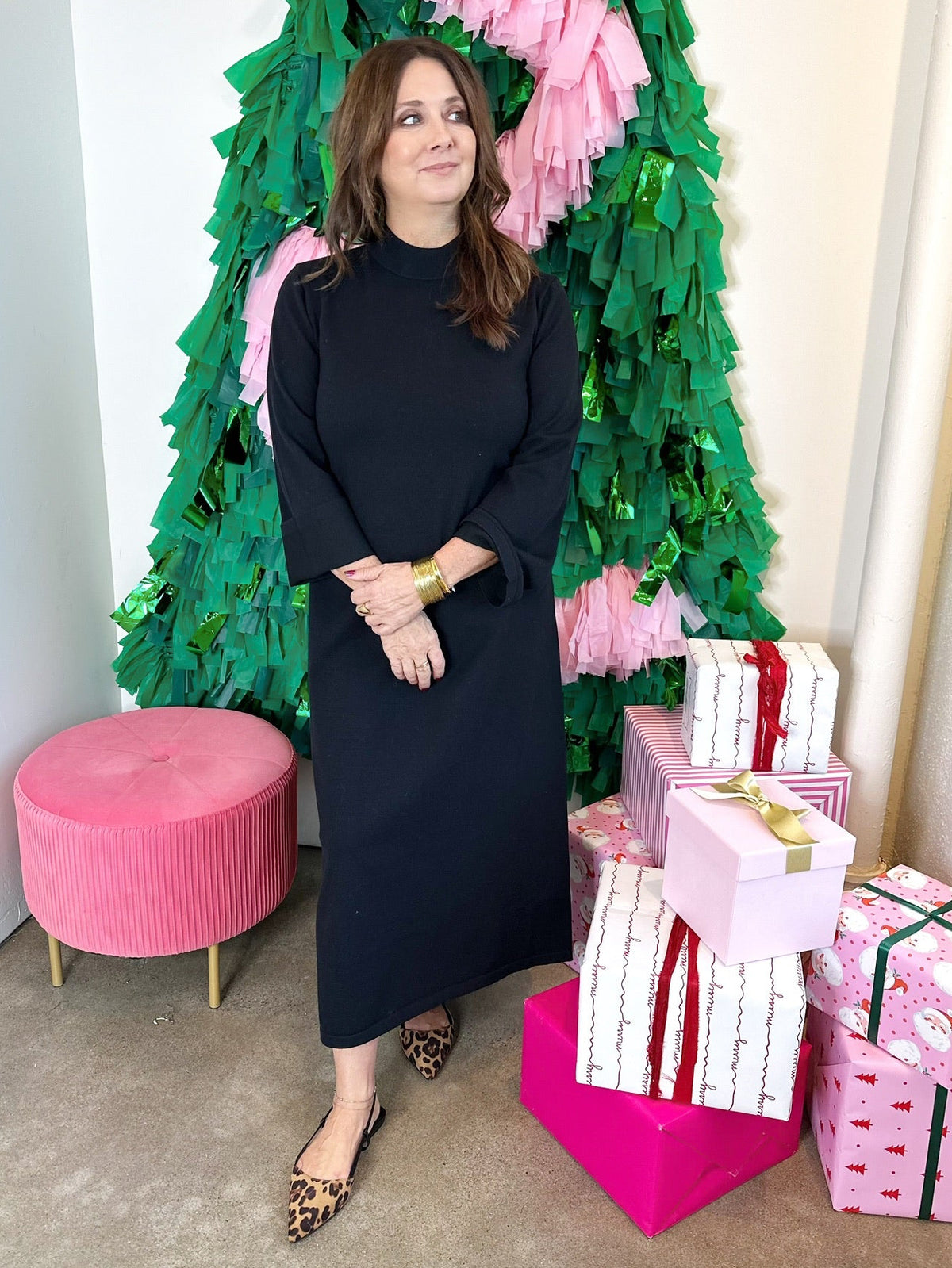 Daniela Mock Neck Midi Dress Black