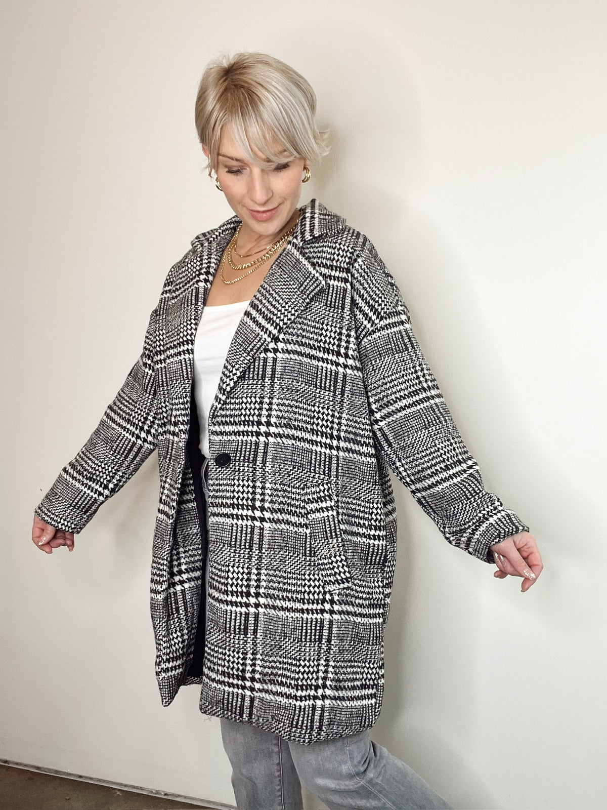 Matilda Oversized Plaid Coat Black