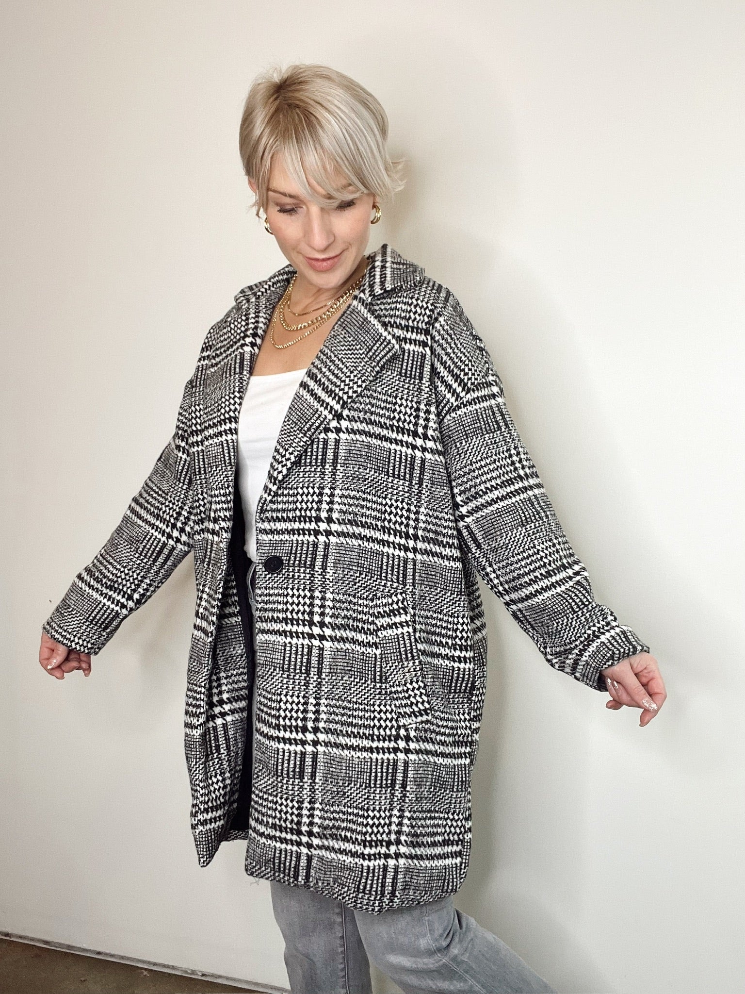 Matilda Oversized Plaid Coat Black