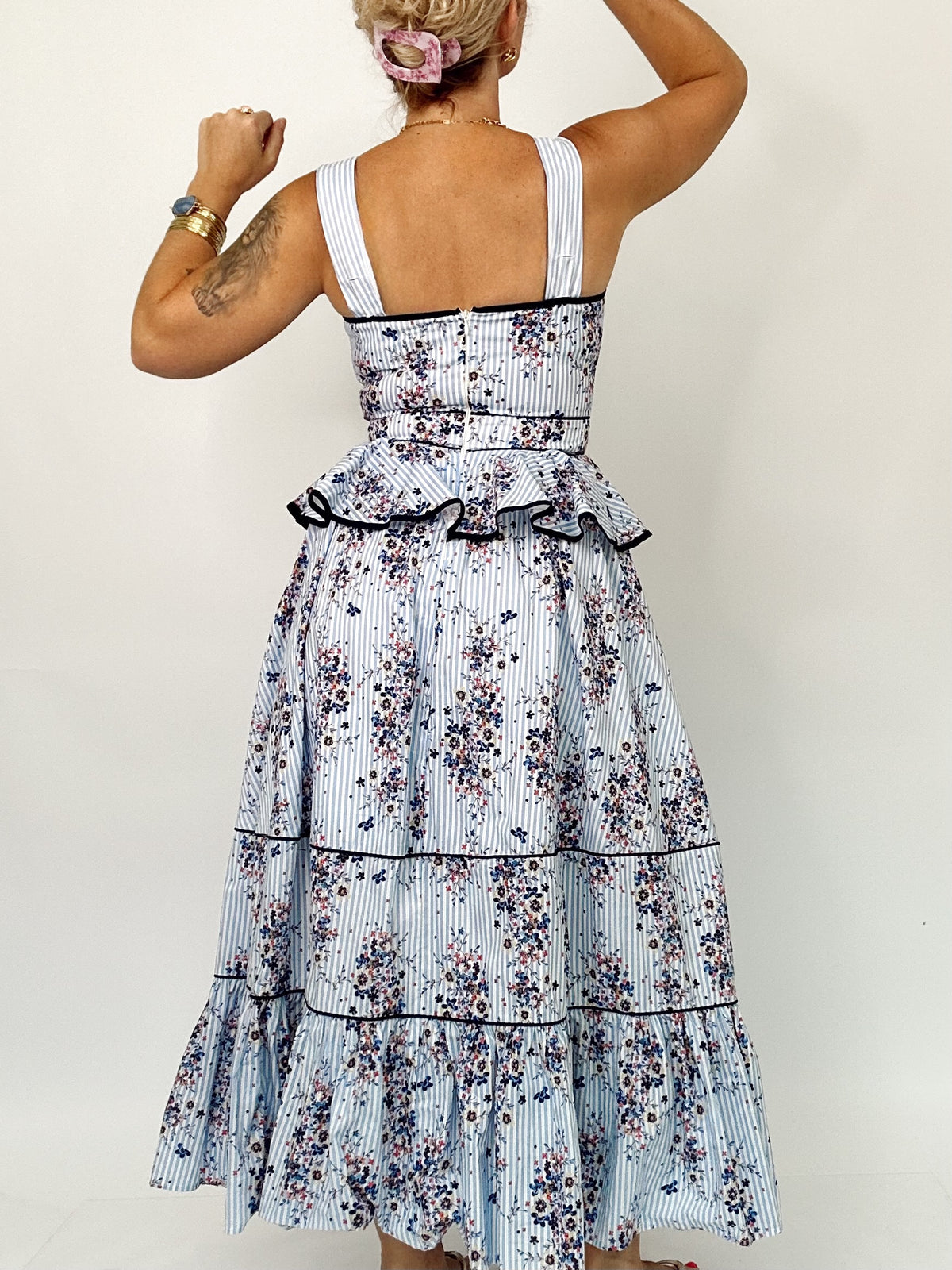 Grace Floral Peplum Waist Midi Dress