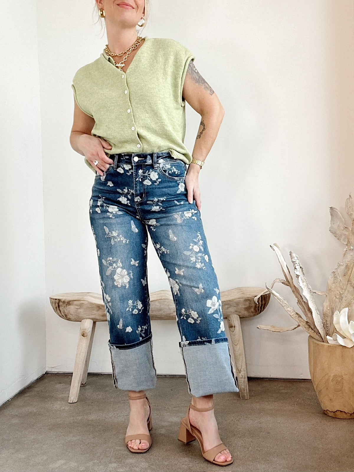 Joey Floral High Rise Wide Leg Jeans