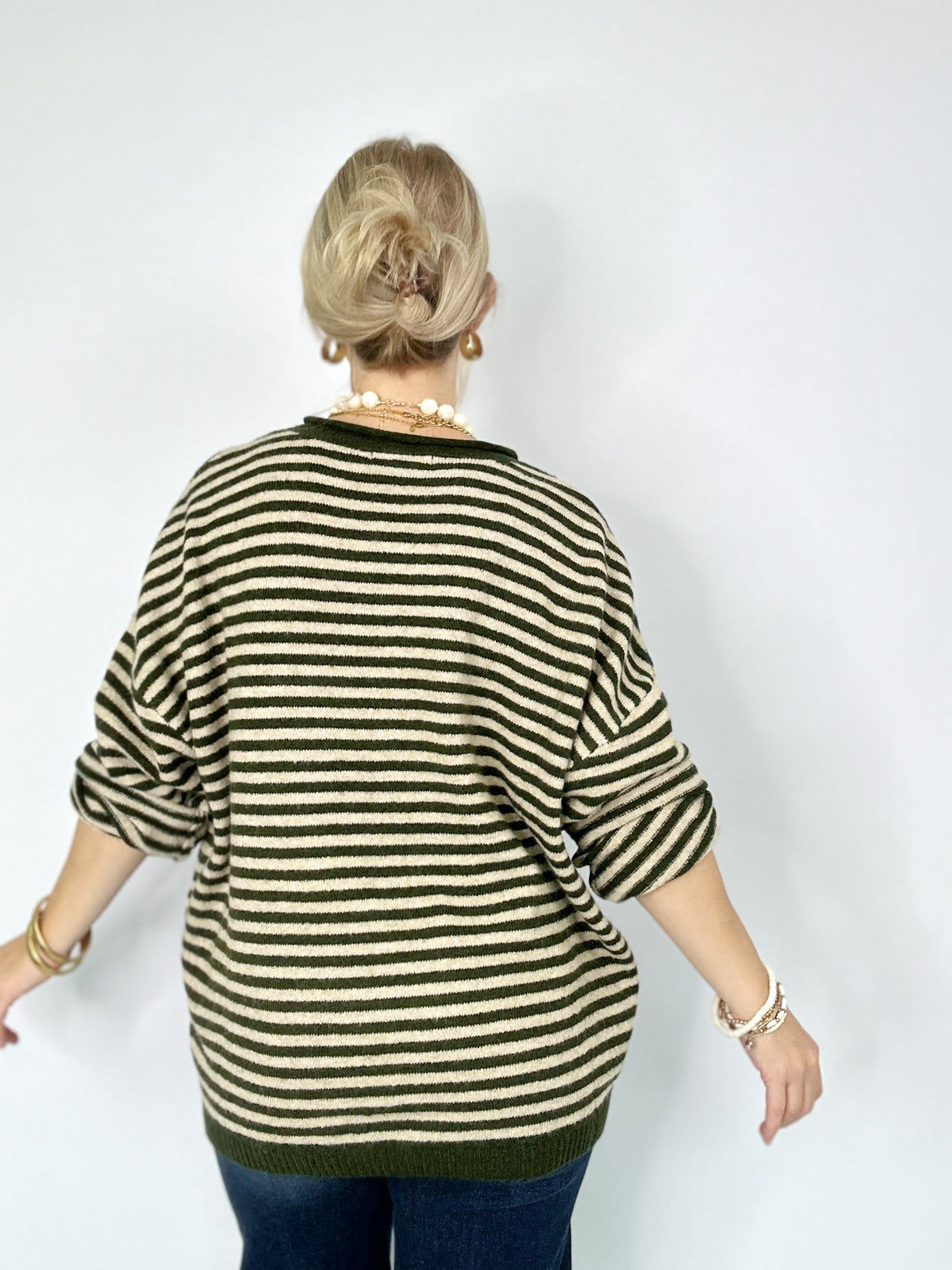 Mindee Henley Stripe Sweater Olive