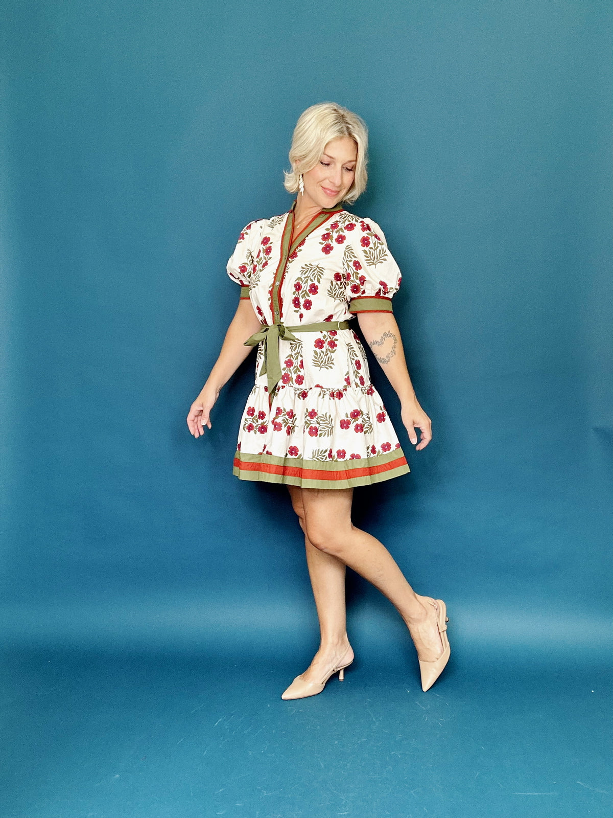 Lara Floral Mini Dress Ecru