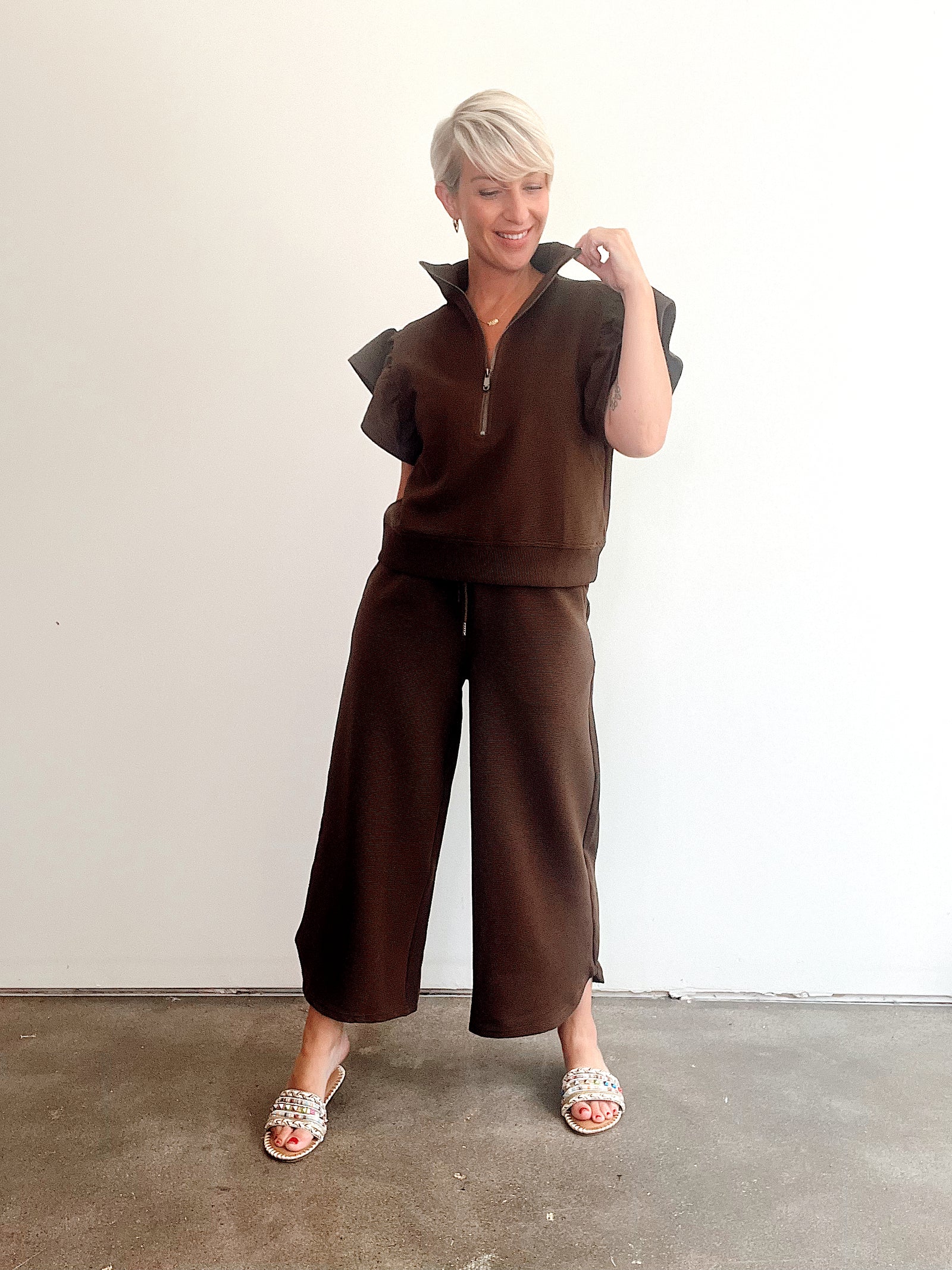 Sasha 2 PC Pant Set, Brown