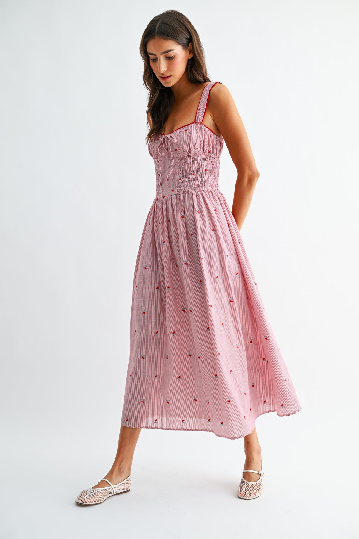 Colleen Stripe &amp; Flower Midi Dress