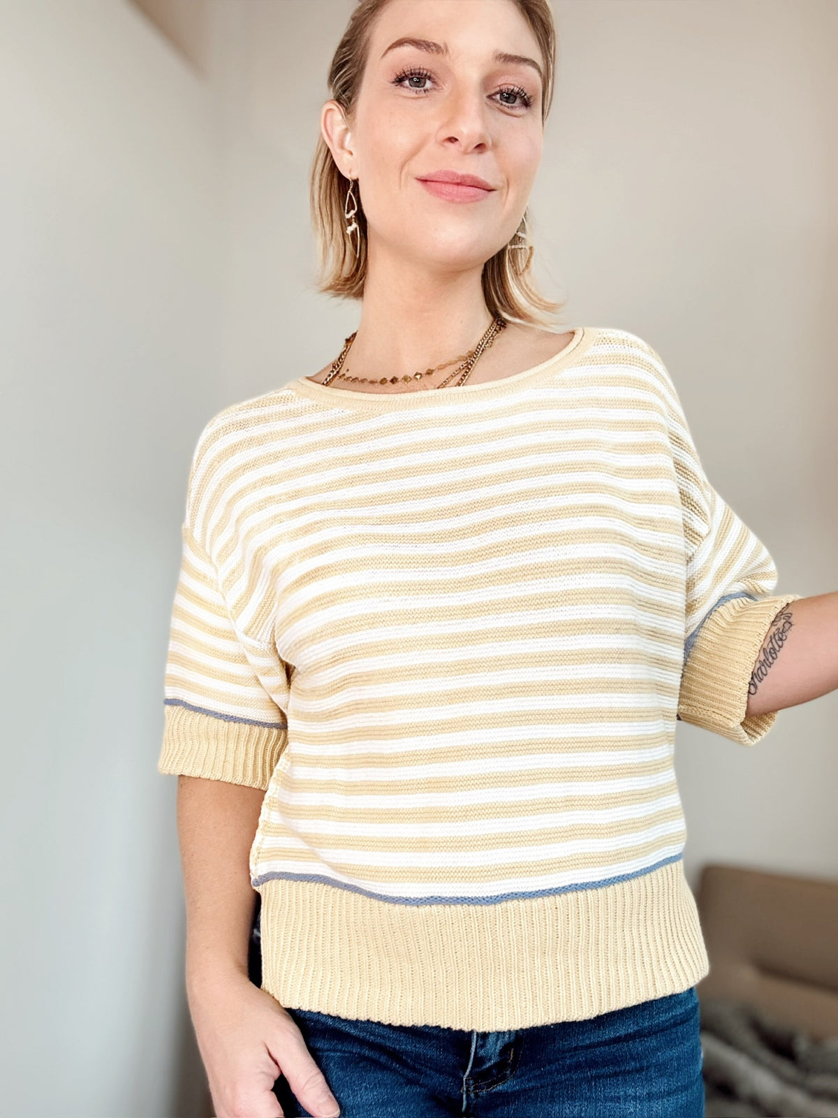 Teddy Stripe Sweater Butter Yellow