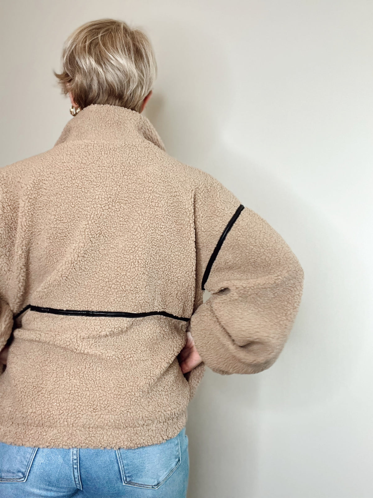 Klaire Faux Leather Trimmed Sherpa Fleece Jacket