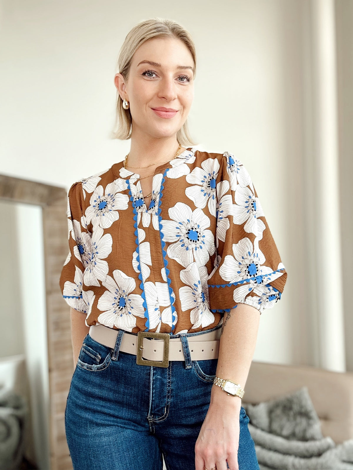 Carmella Floral Blouse Peony Taupe Multi