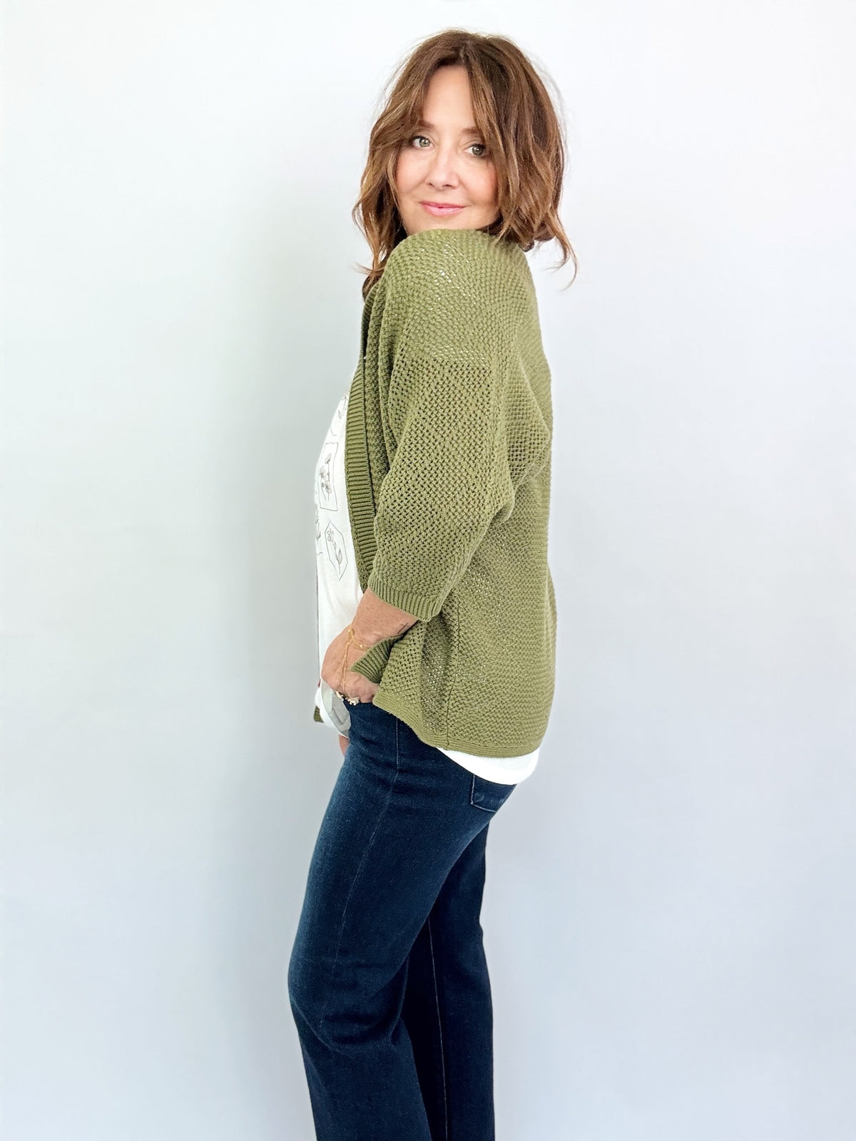 Kyra Diamond Pattern Cardigan Moss