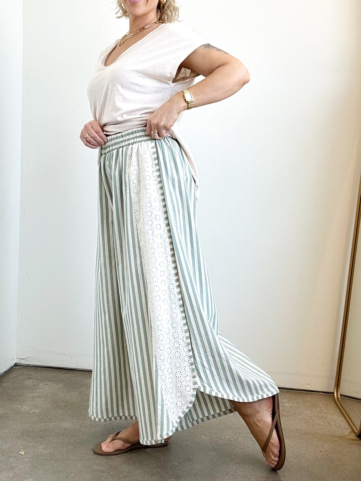 Becky Striped Wide Leg Pants Eucalyptus