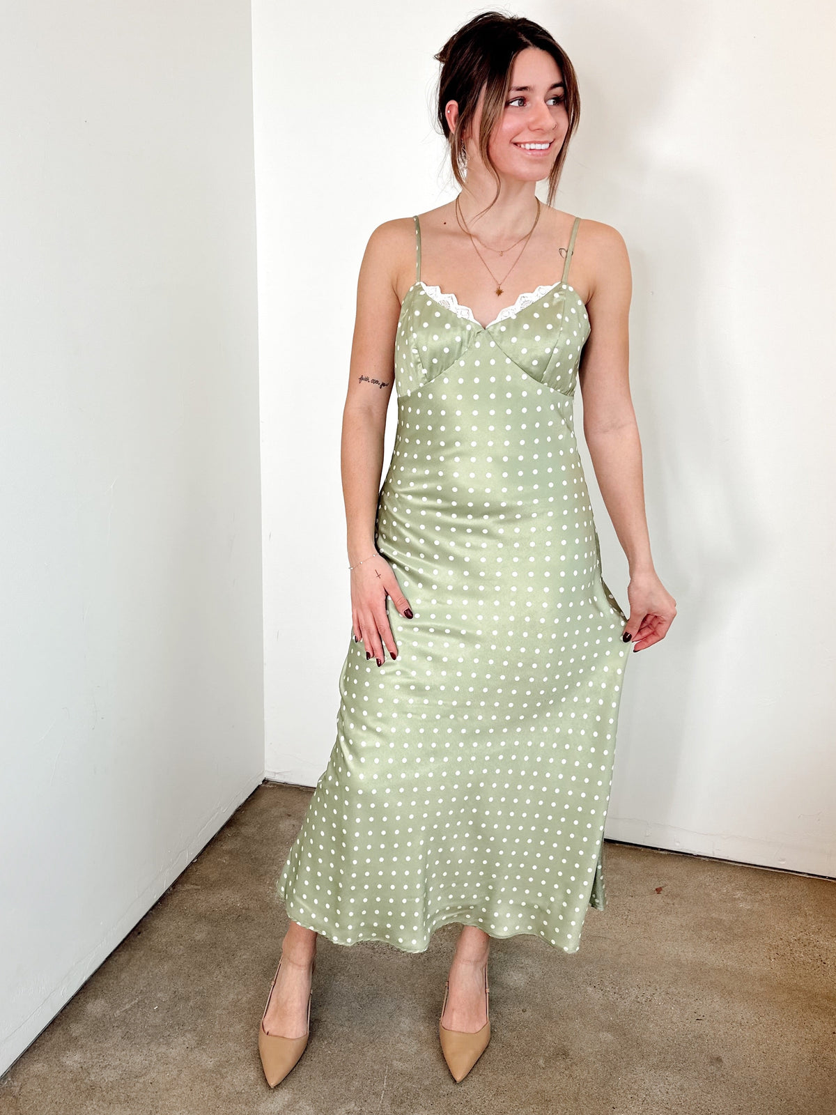 Carla Satin Polka Dot Maxi Dress