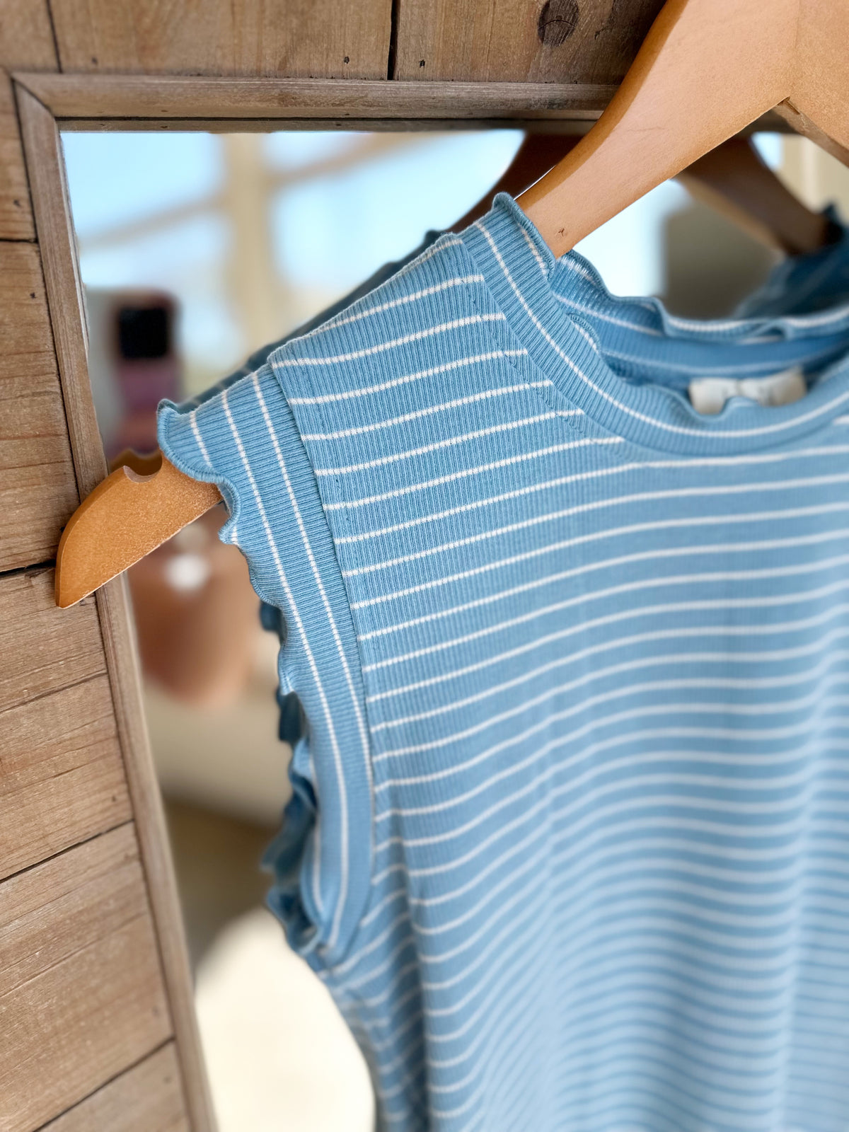 Jojo Stripe Ruffle Sleeve Top Blue Bird