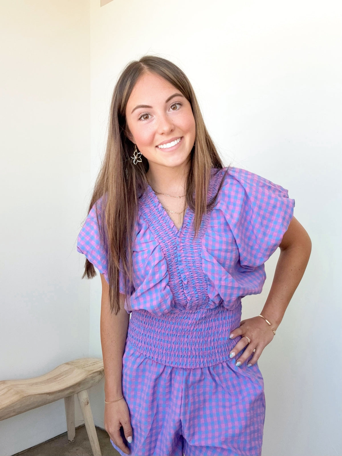 Lily Gingham Smocked Waist Romper
