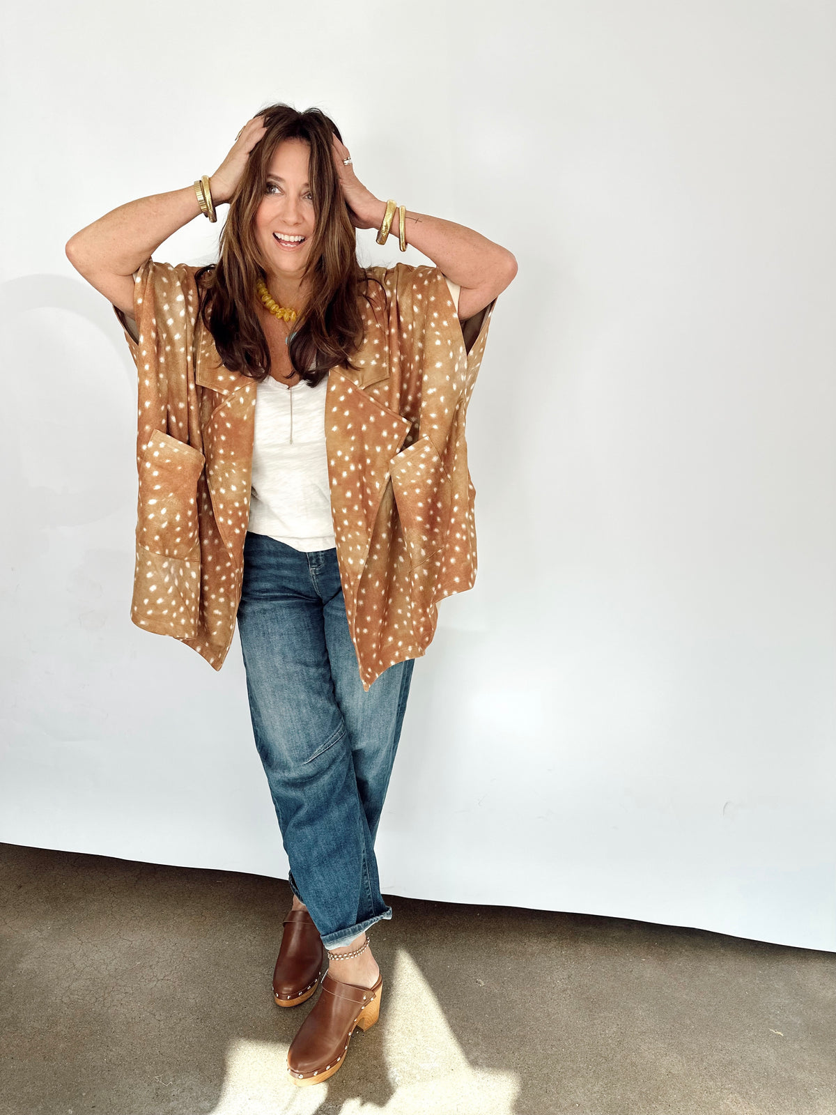 Fay Fawn Print Oversized Cardigan Coat