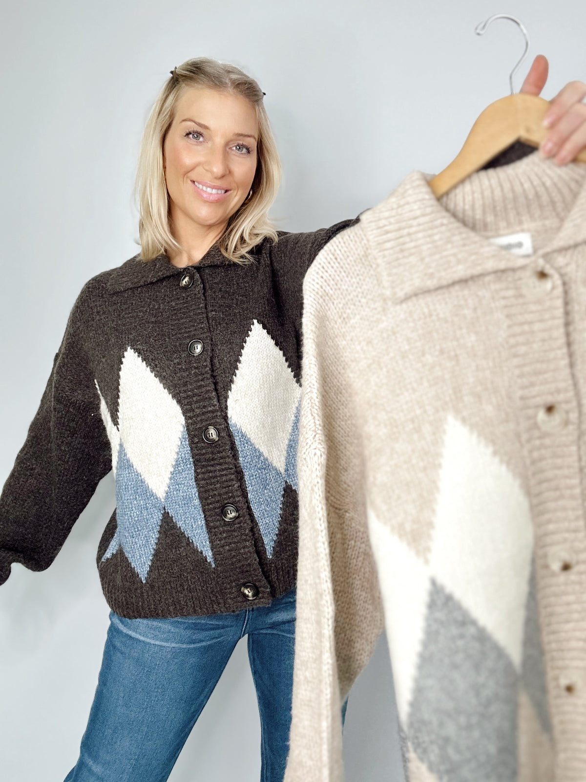 Callie Argyle Knit Cardigan Brown