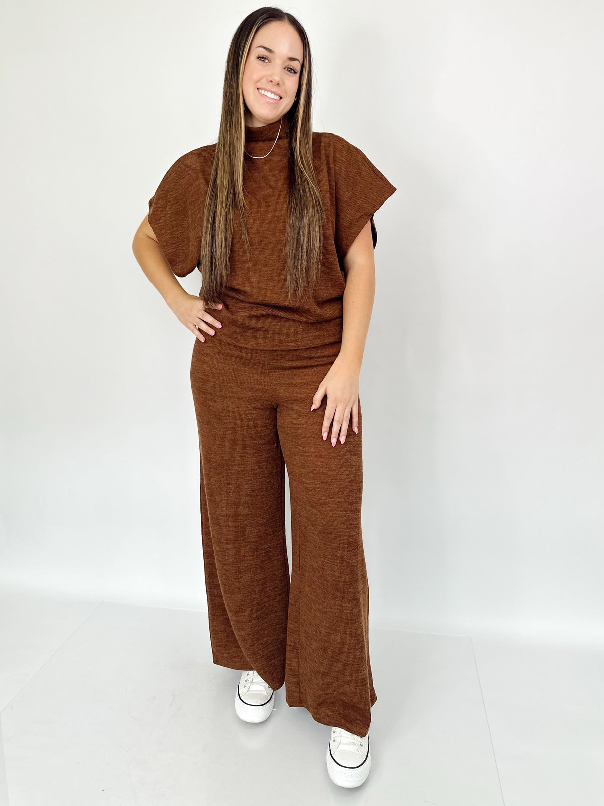 Evie Dolman Sleeve Top &amp; Pants Set Brown