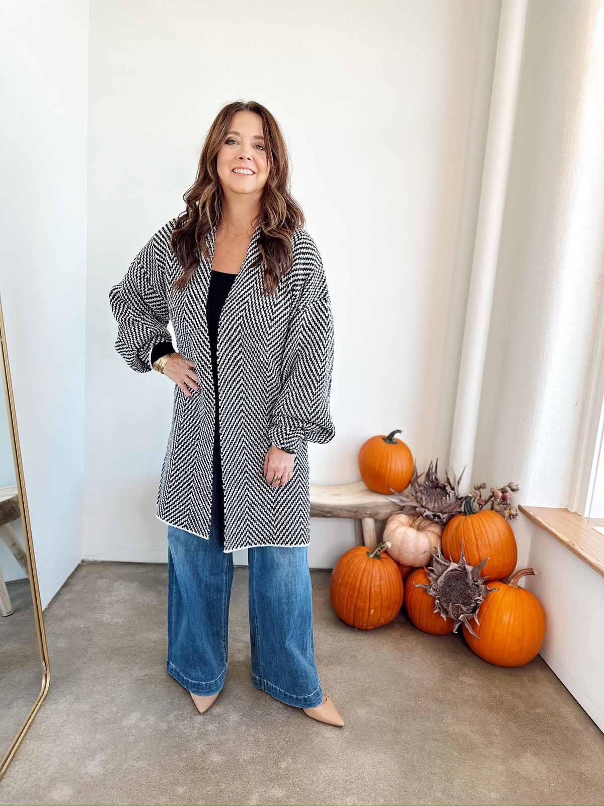 Emma Herringbone Cardigan Black