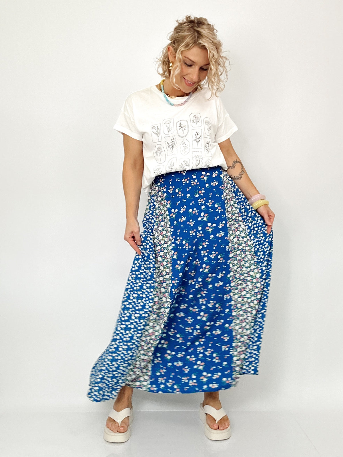 Mel Floral Print Skirt Colbalt