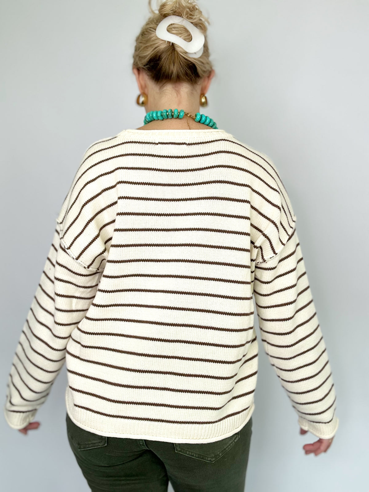 Katie Stripe Crew Neck Sweater Cream