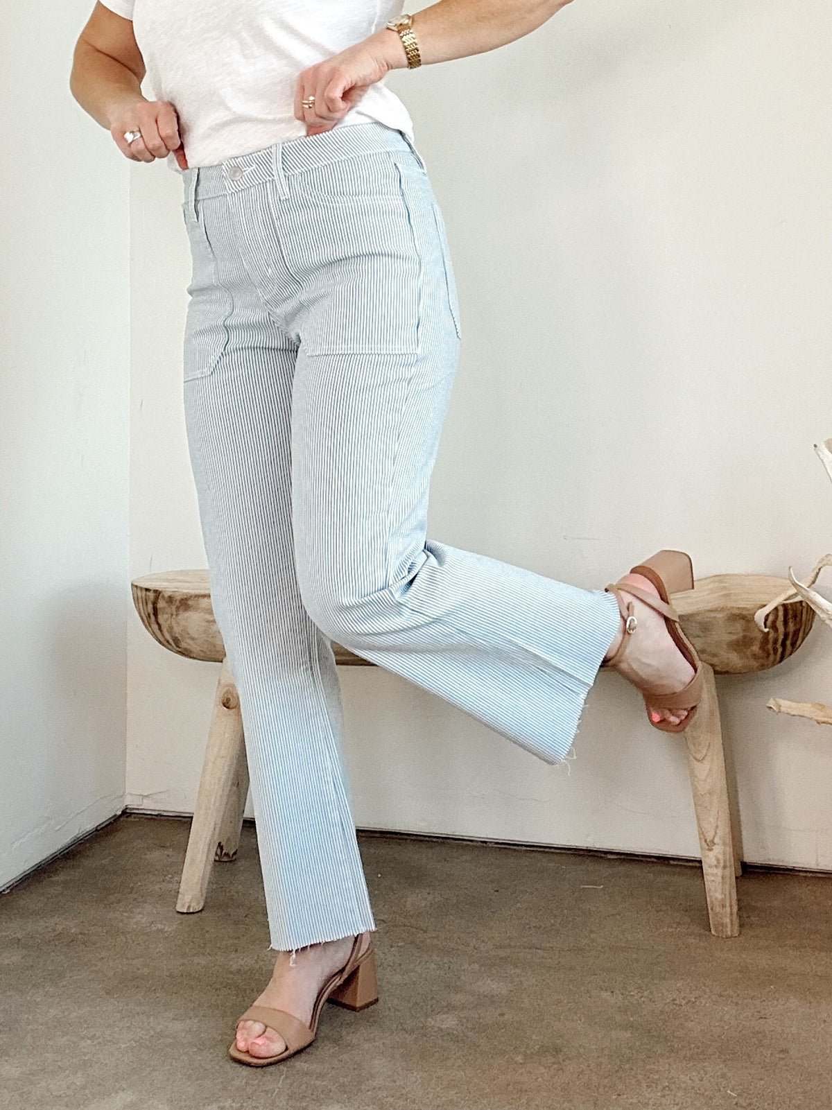 Jen High Rise Crop Bootcut Stripe Jeans