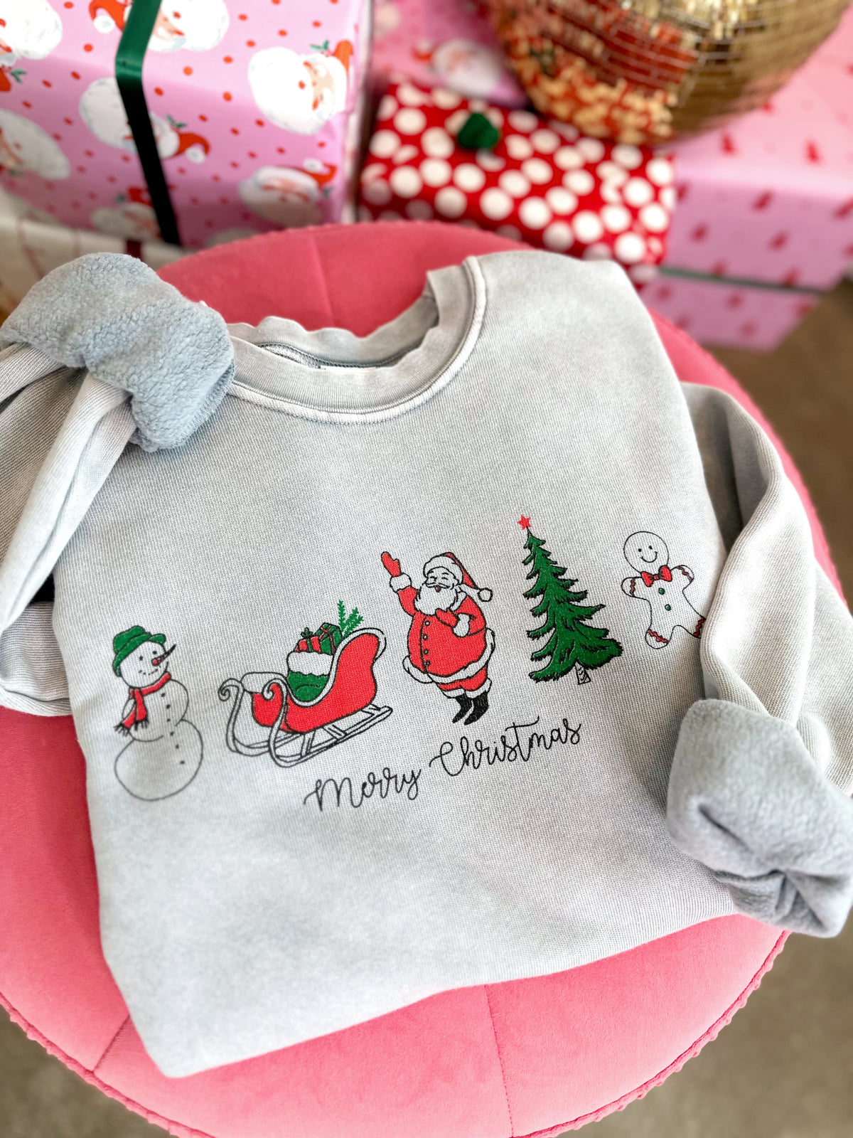 Merry Christmas Vintage Sweatshirt Heather Grey