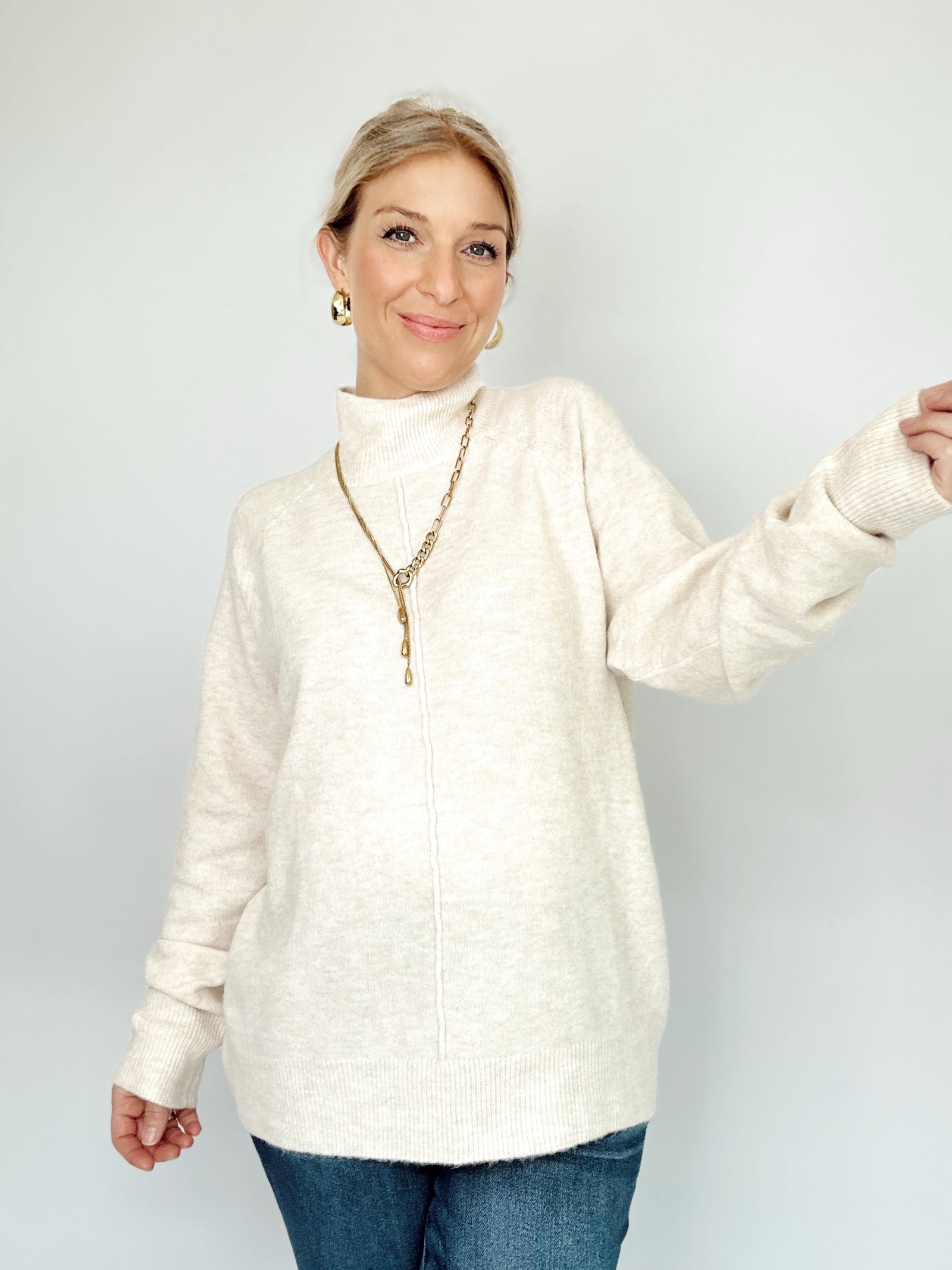 Everly Mock Neck Sweater Oatmeal