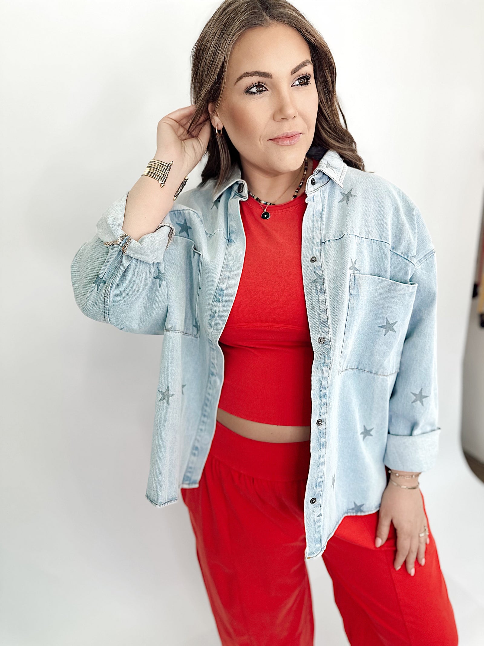 Star Print Denim Shacket