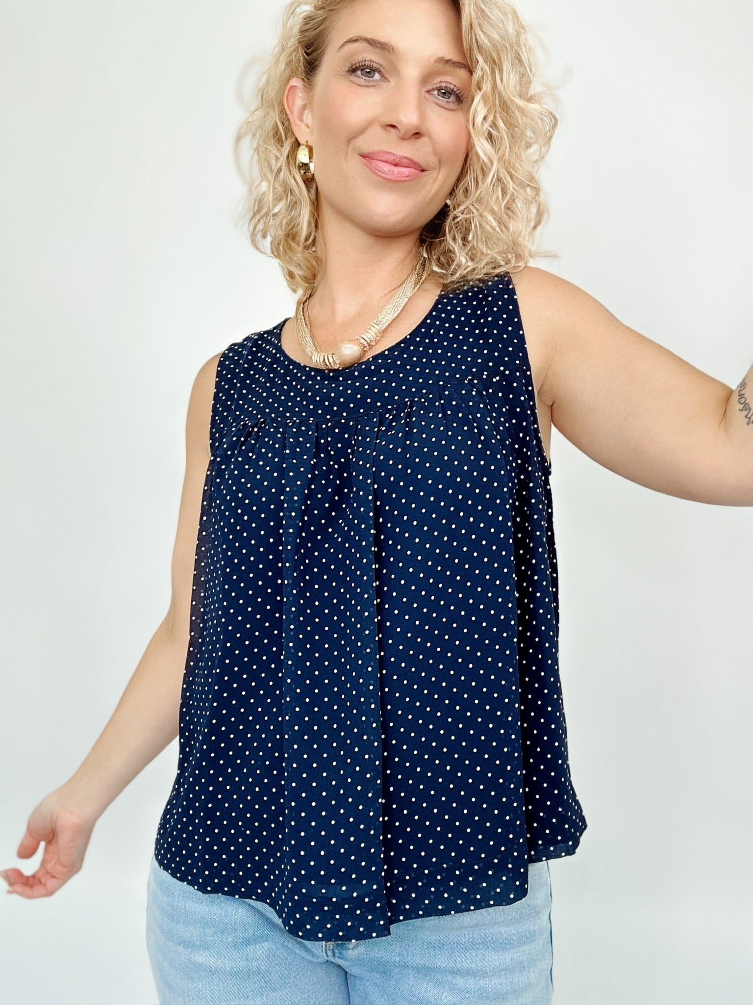 Kelsey Polka Dot Babydoll Top Navy