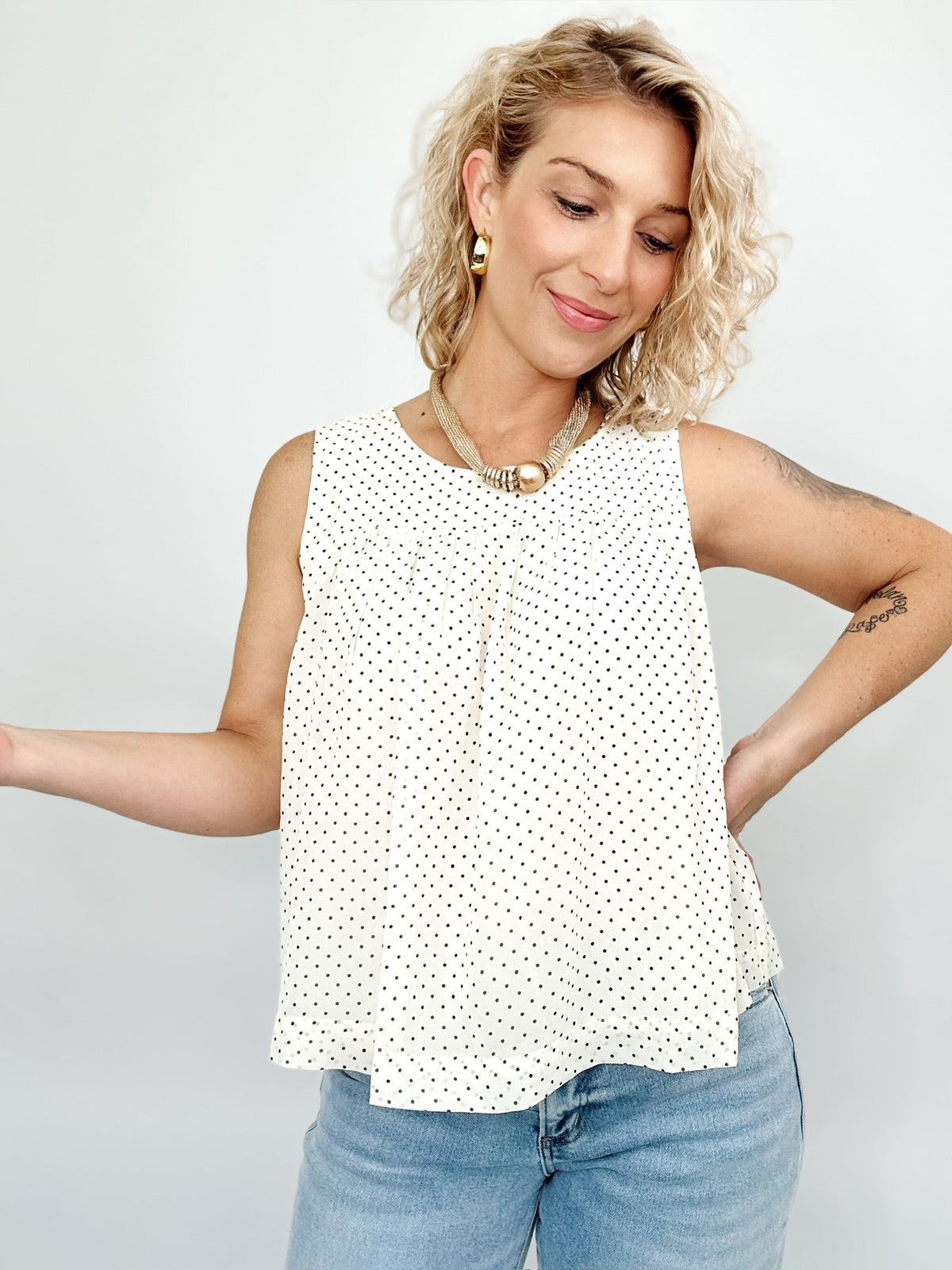Kelsey Polka Dot Babydoll Top Cream