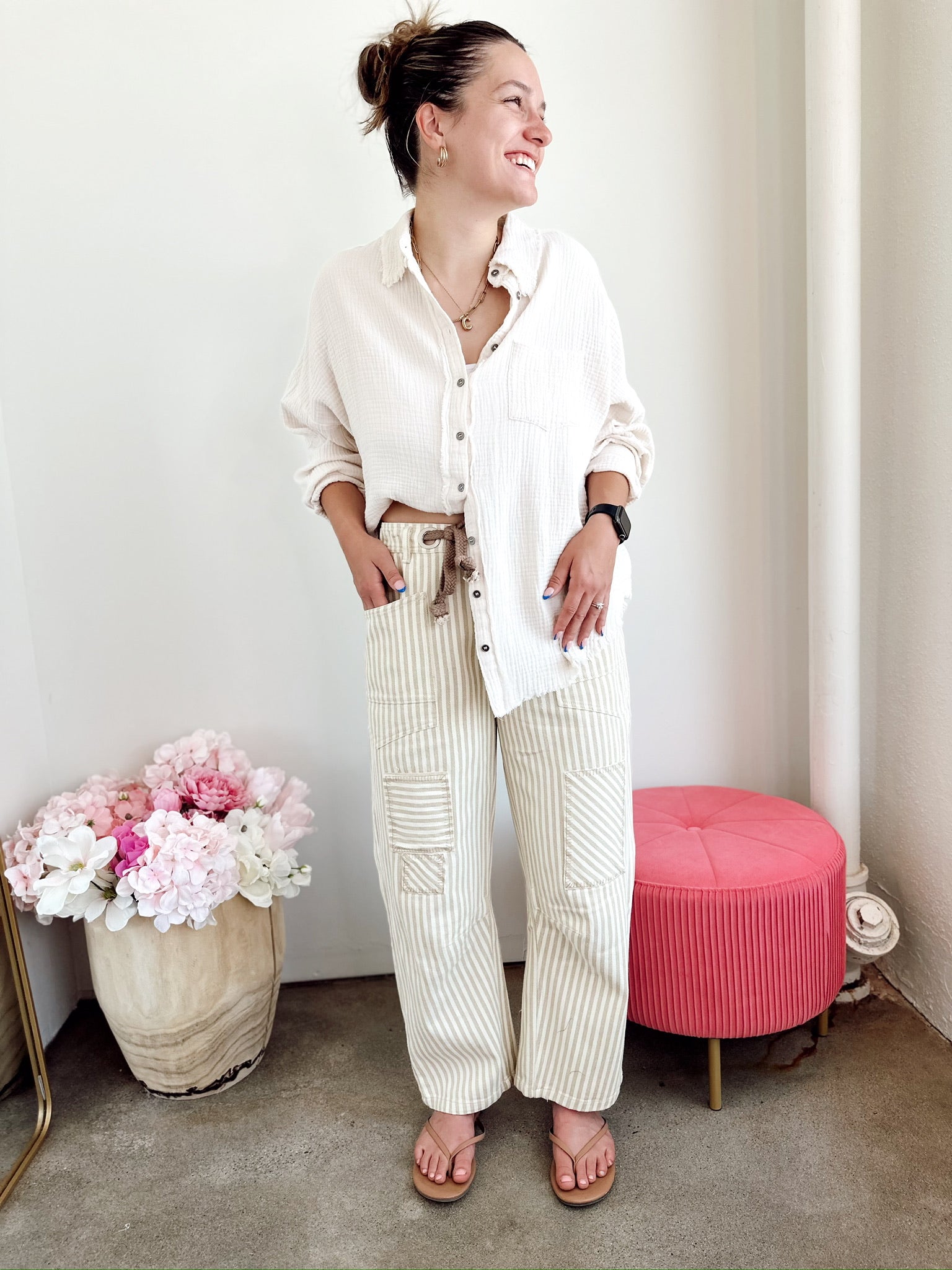Opal Striped Barrel Pants