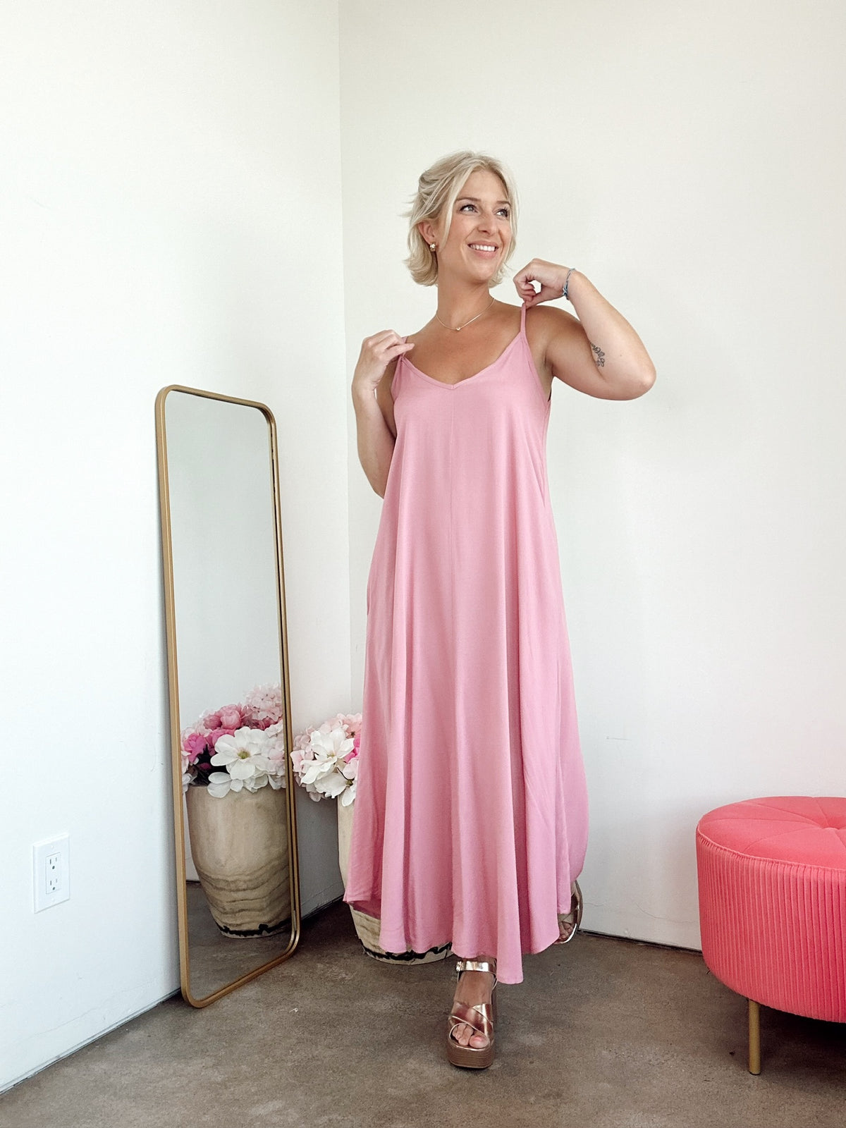 Emme Cami Midi Dress Lt. Rose