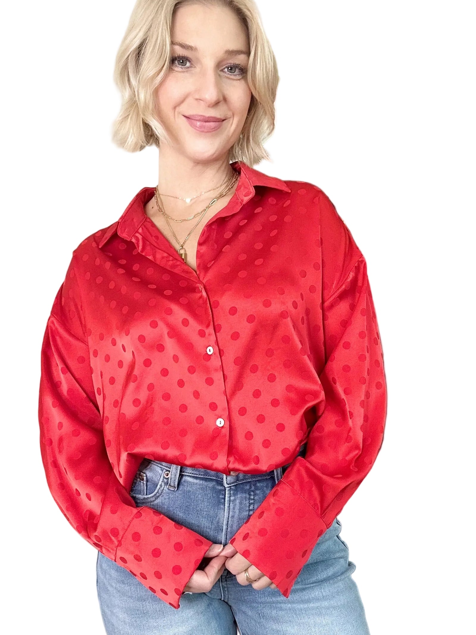 Gina Dot Print Satin Blouse