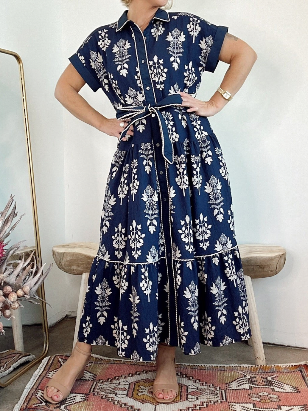 Raya Botanical Print Midi Dress
