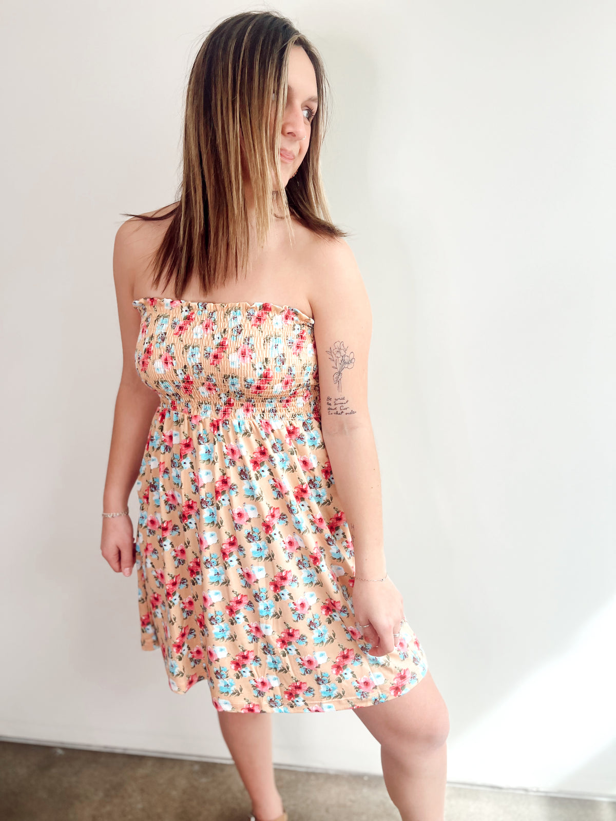 Tori Floral Mini Dress, Peach (Copy)