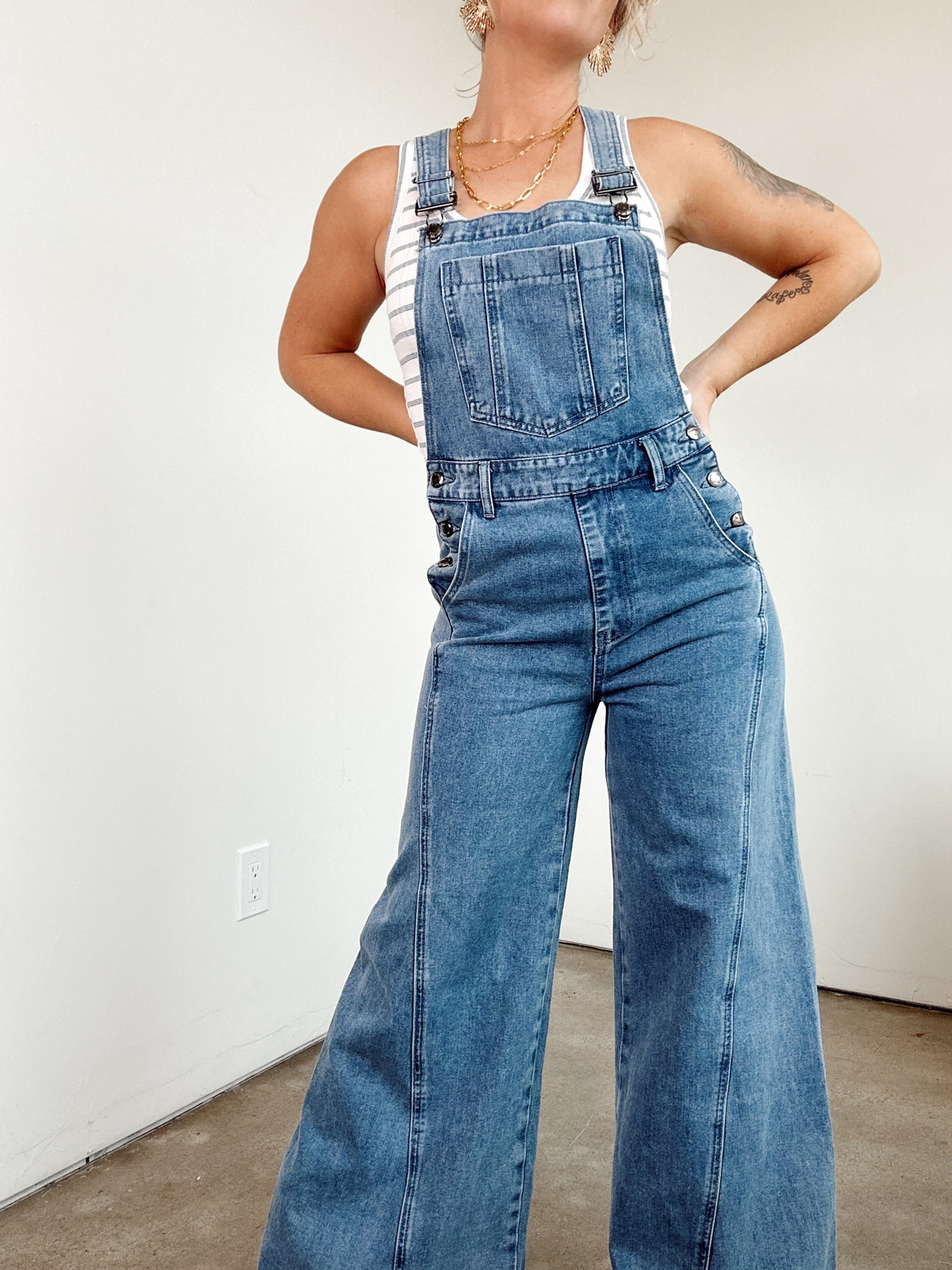 Gabriella Wide Leg Denim Overalls