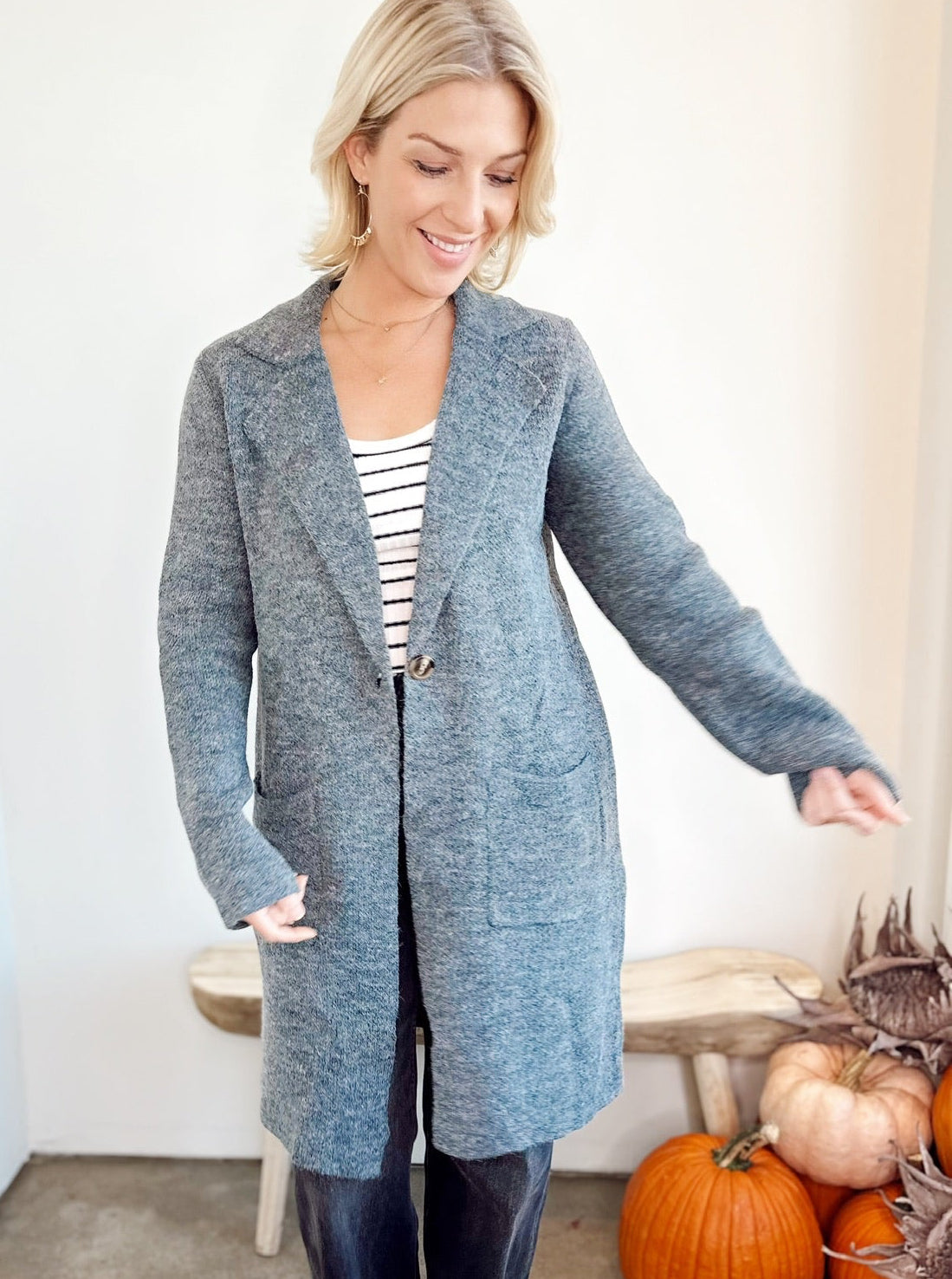 Brielle Open Sweater Coat Charcoal