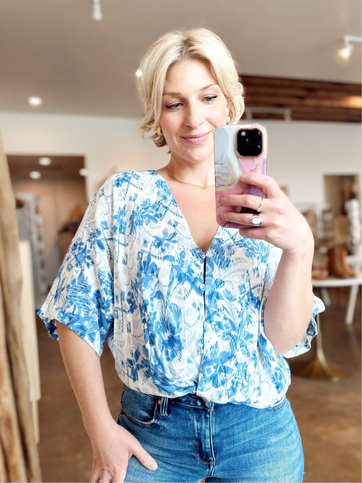 Dania Knot Front Top White/Blue