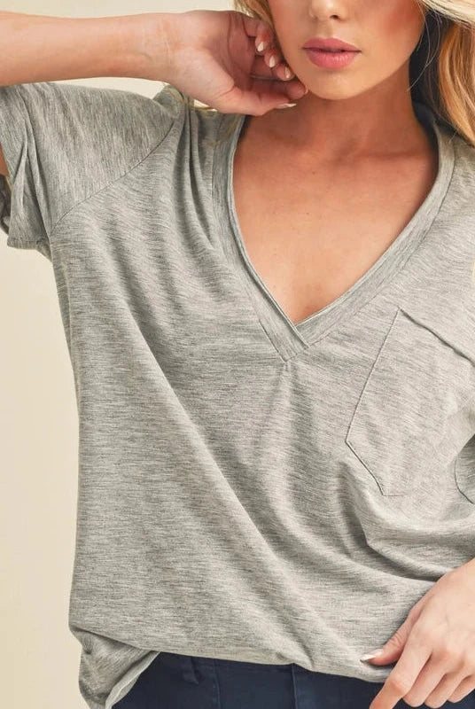 Sydney V-neck Short Sleeve Top Heather Gray