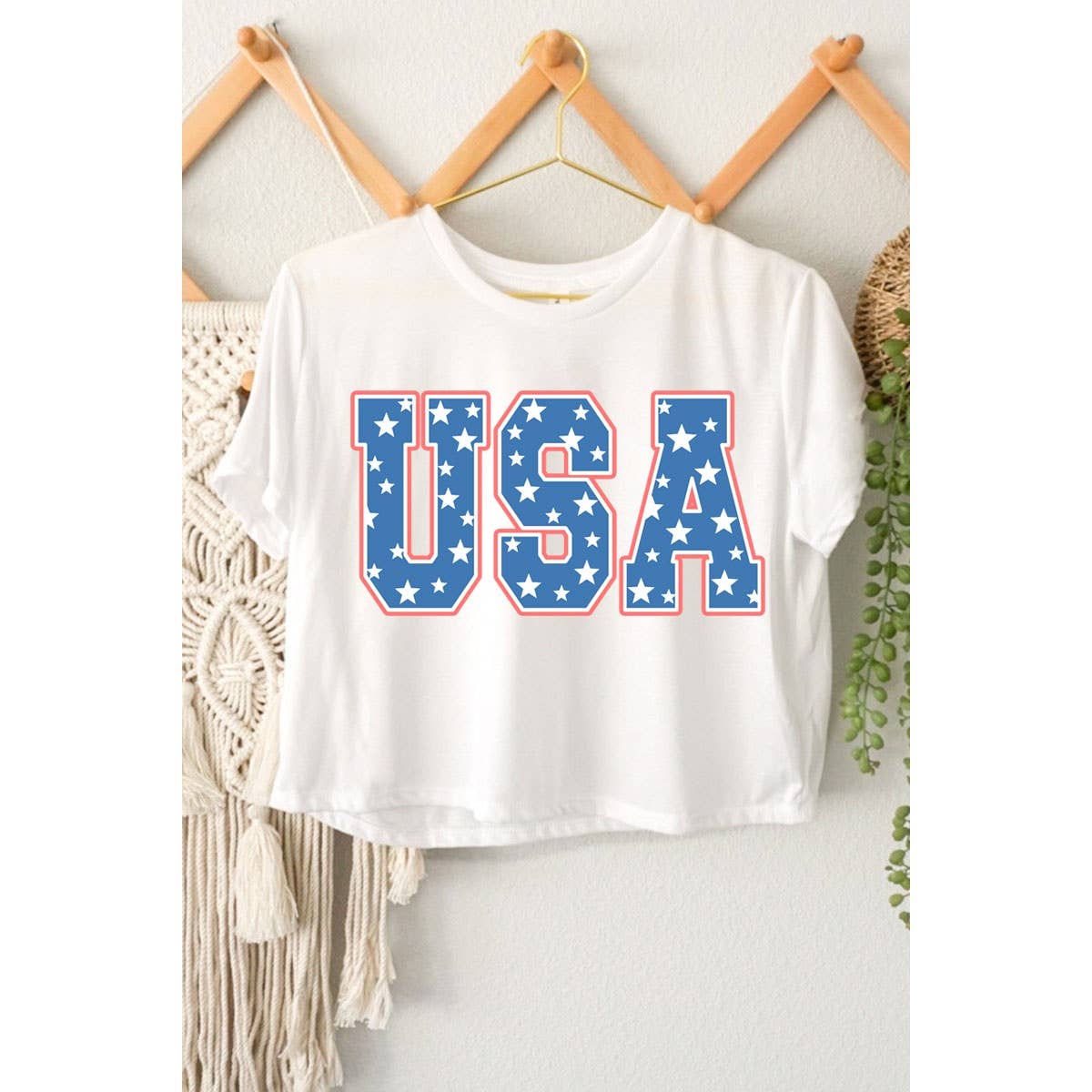 USA Crop Top White