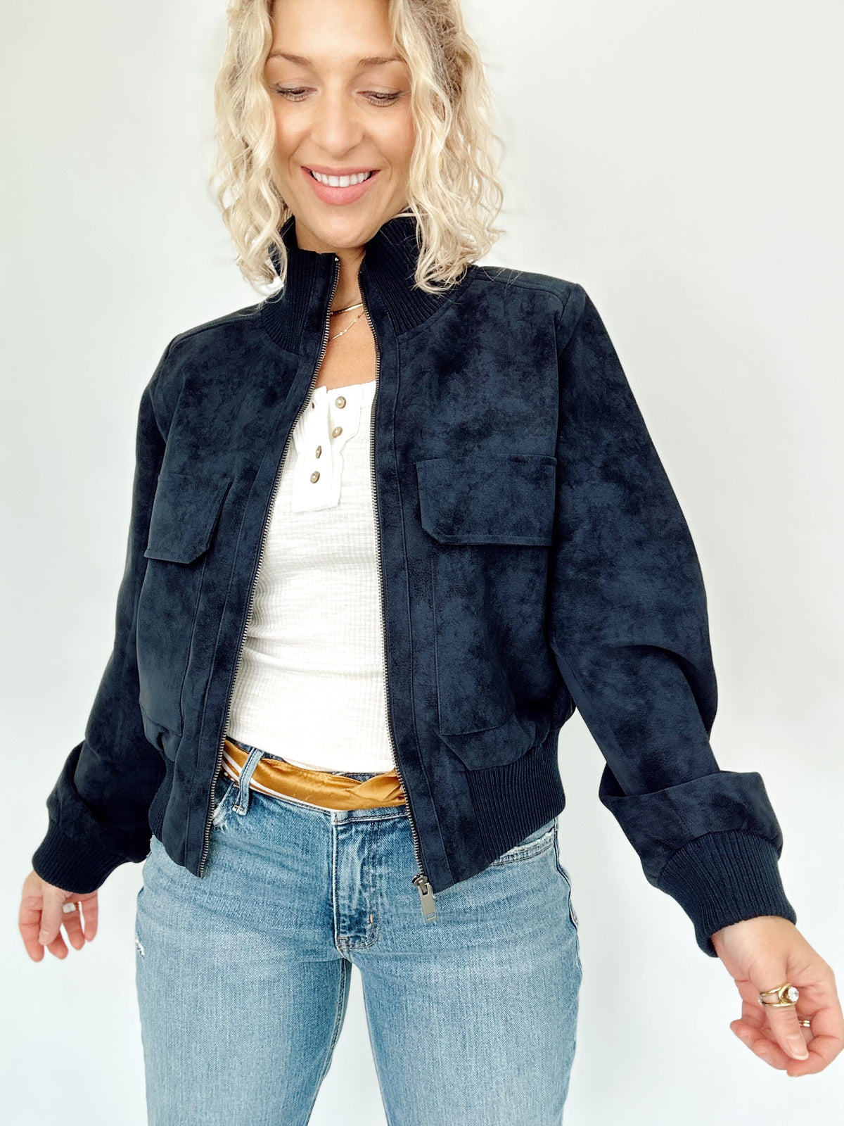 Candace Suede Jacket Navy