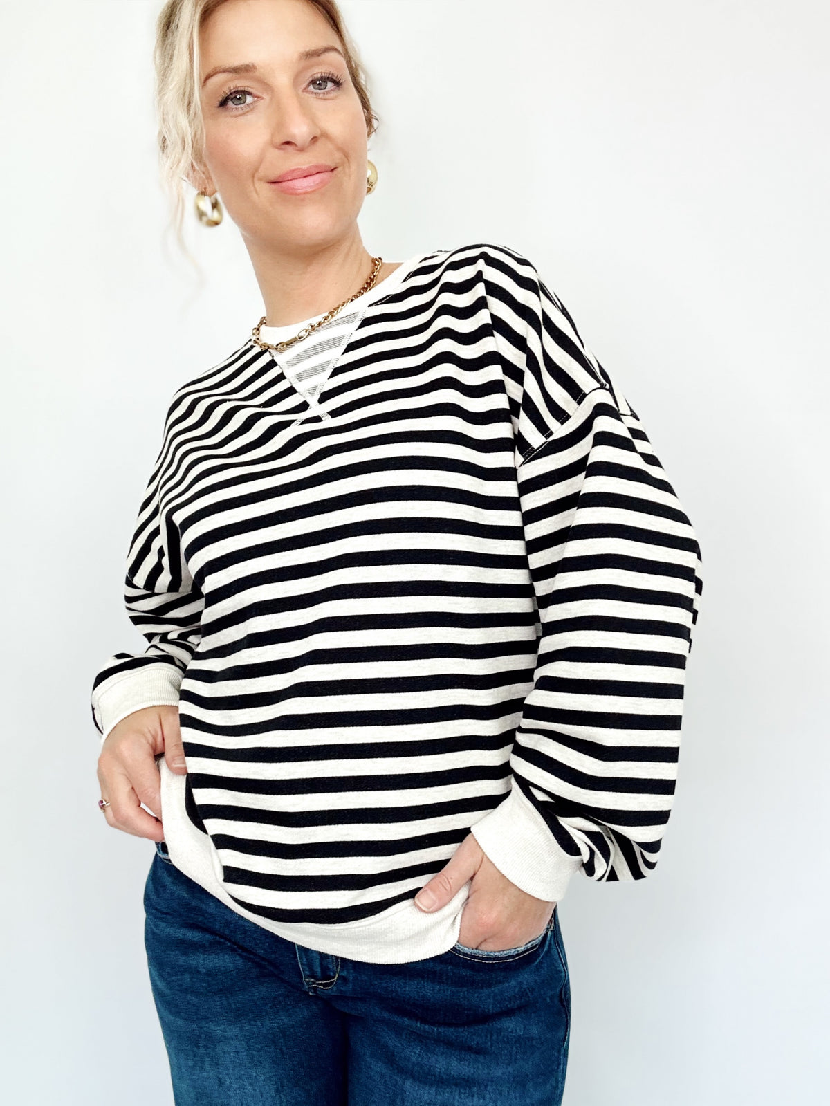 Hadley Striped Pullover Black/H.Grey