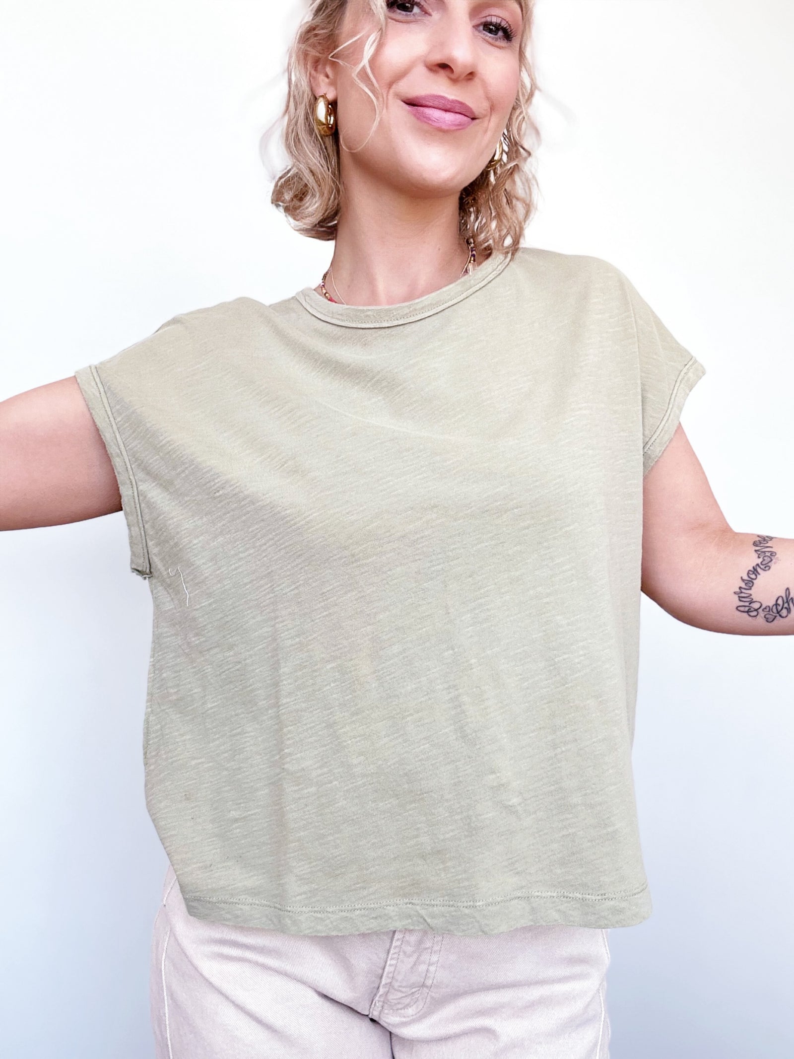 Brenda Boxy Cut Cap Sleeve Tee