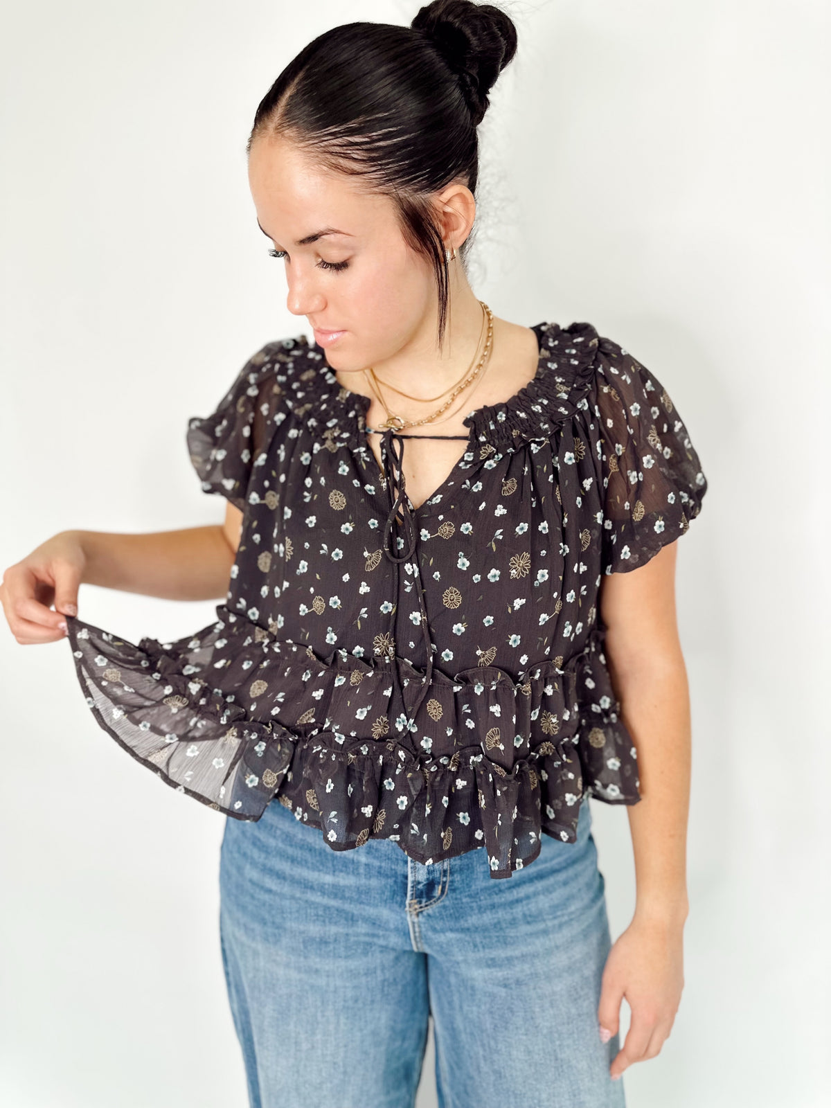 Riley Floral Top Navy